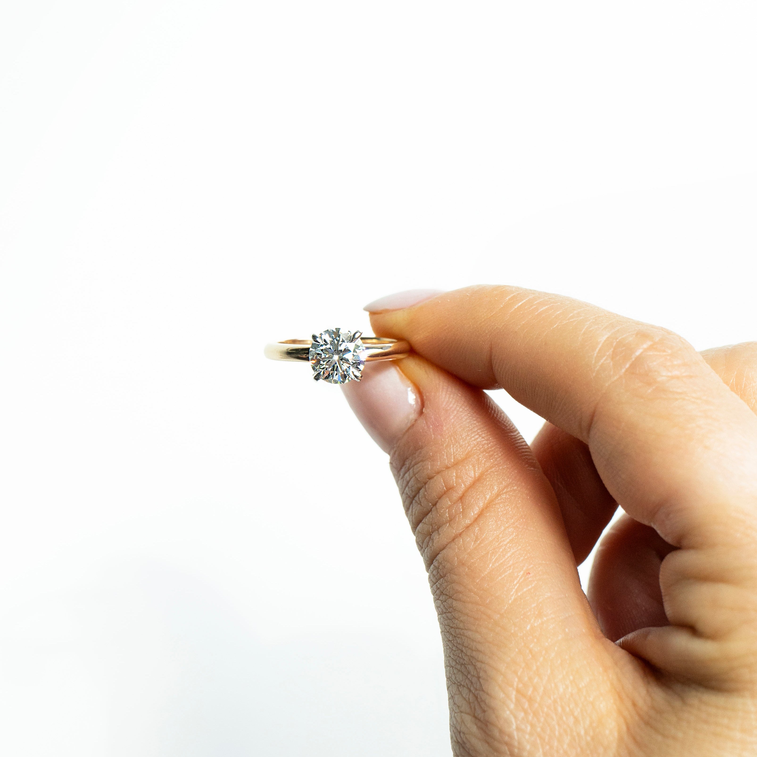 14k Two-Tone Solitaire Diamond Ring with Pointed Prongs