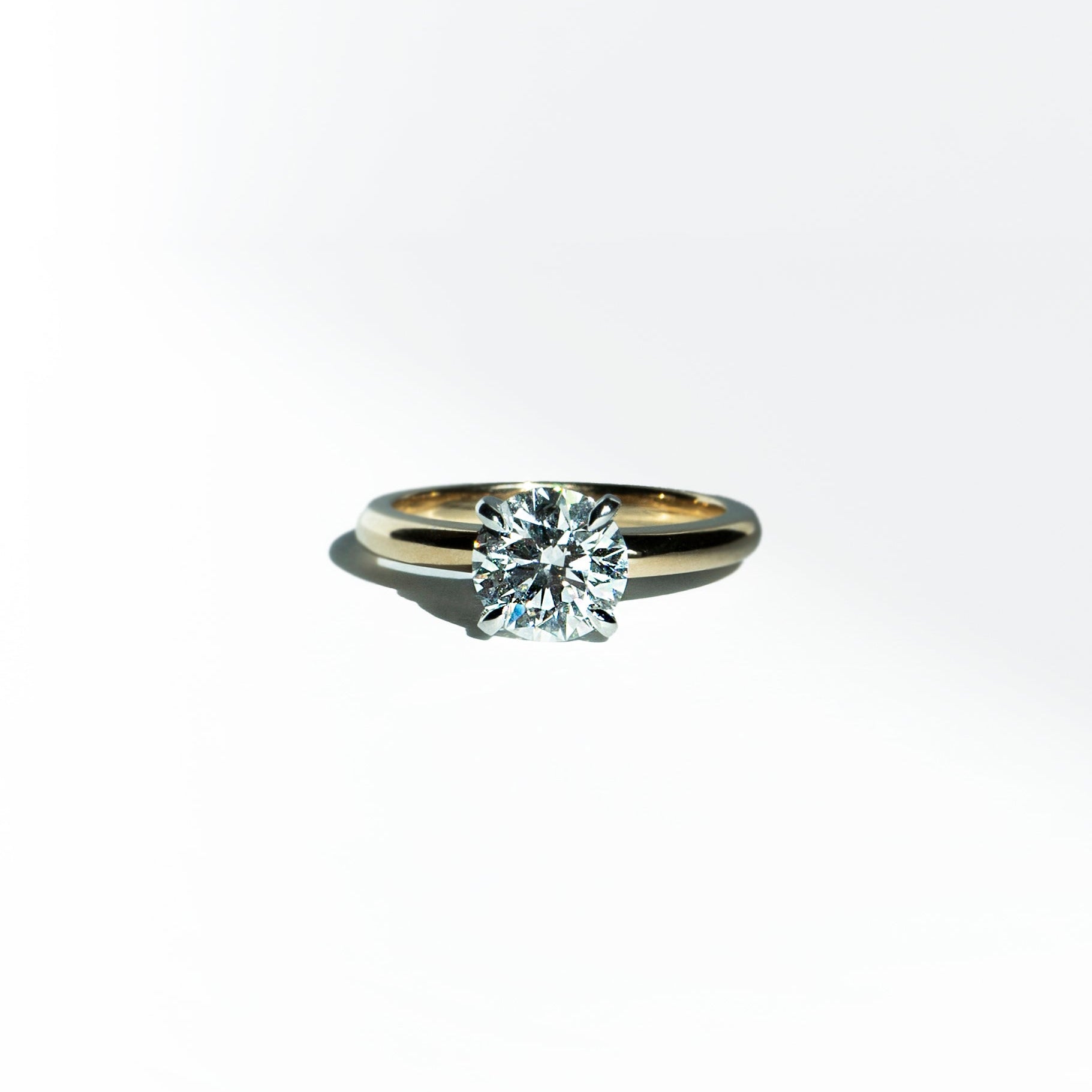 14k Two-Tone Solitaire Diamond Ring with Pointed Prongs