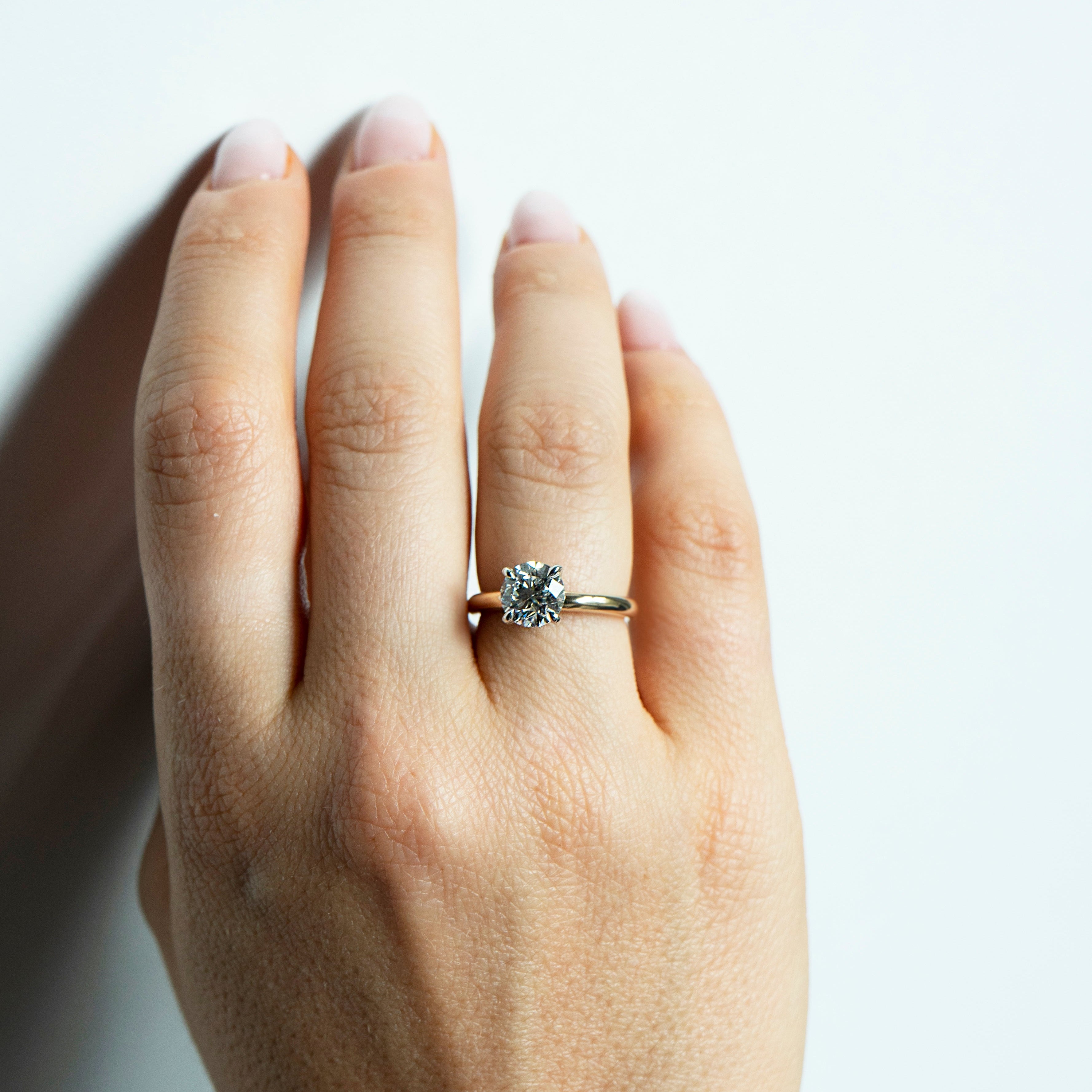 14k Two-Tone Solitaire Diamond Ring with Pointed Prongs