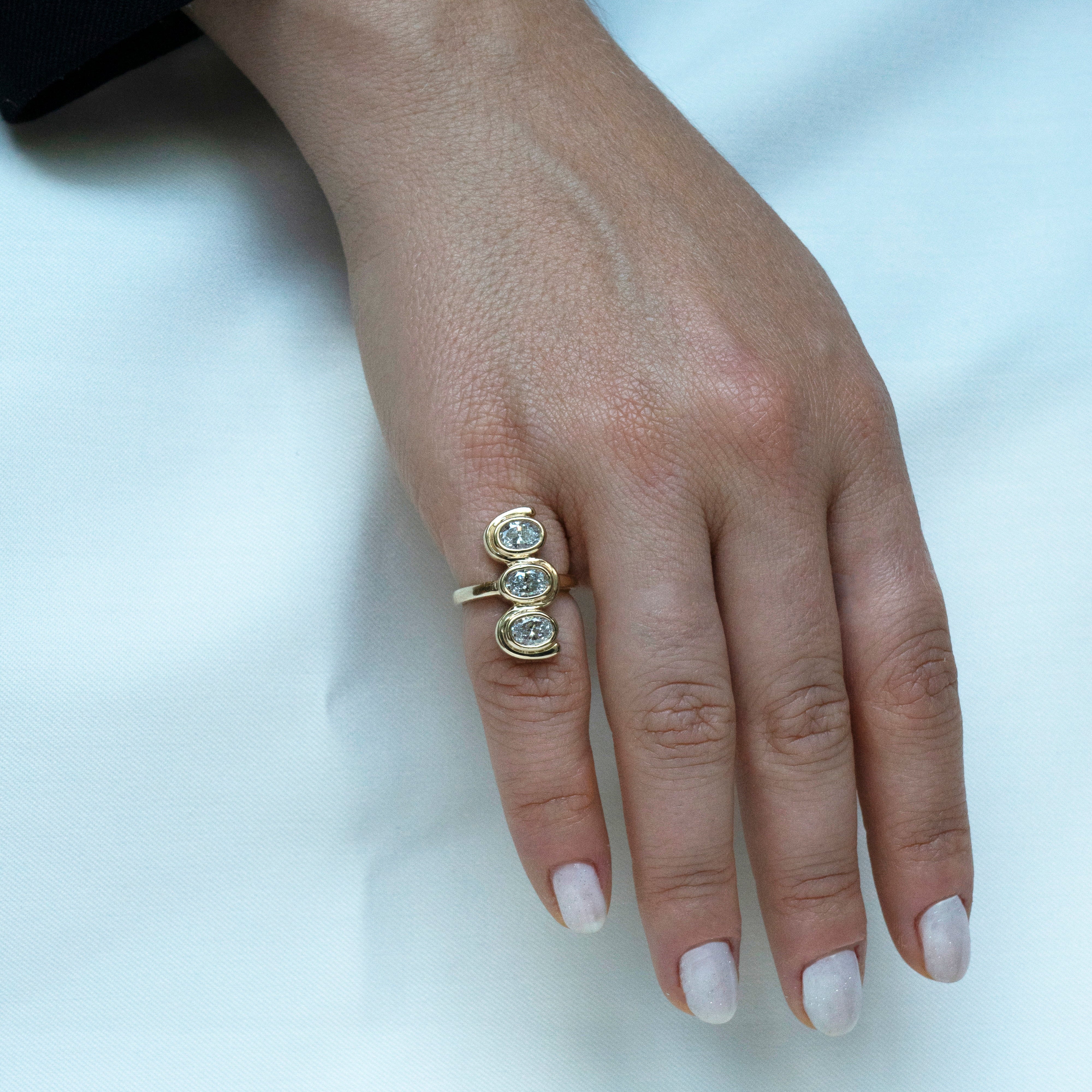 Three Diamond Bezel Ring
