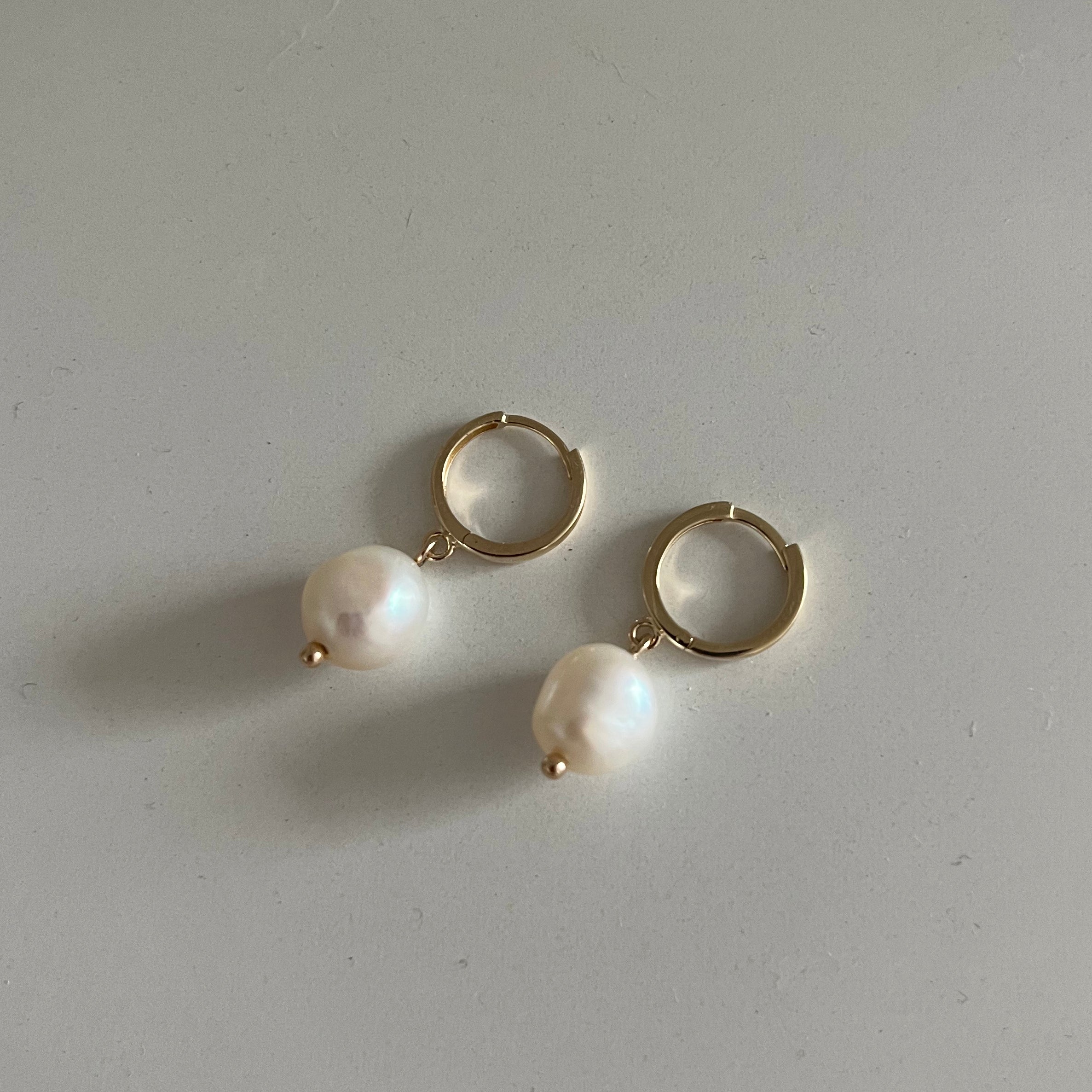 Dangling Pearl 14k Hoops