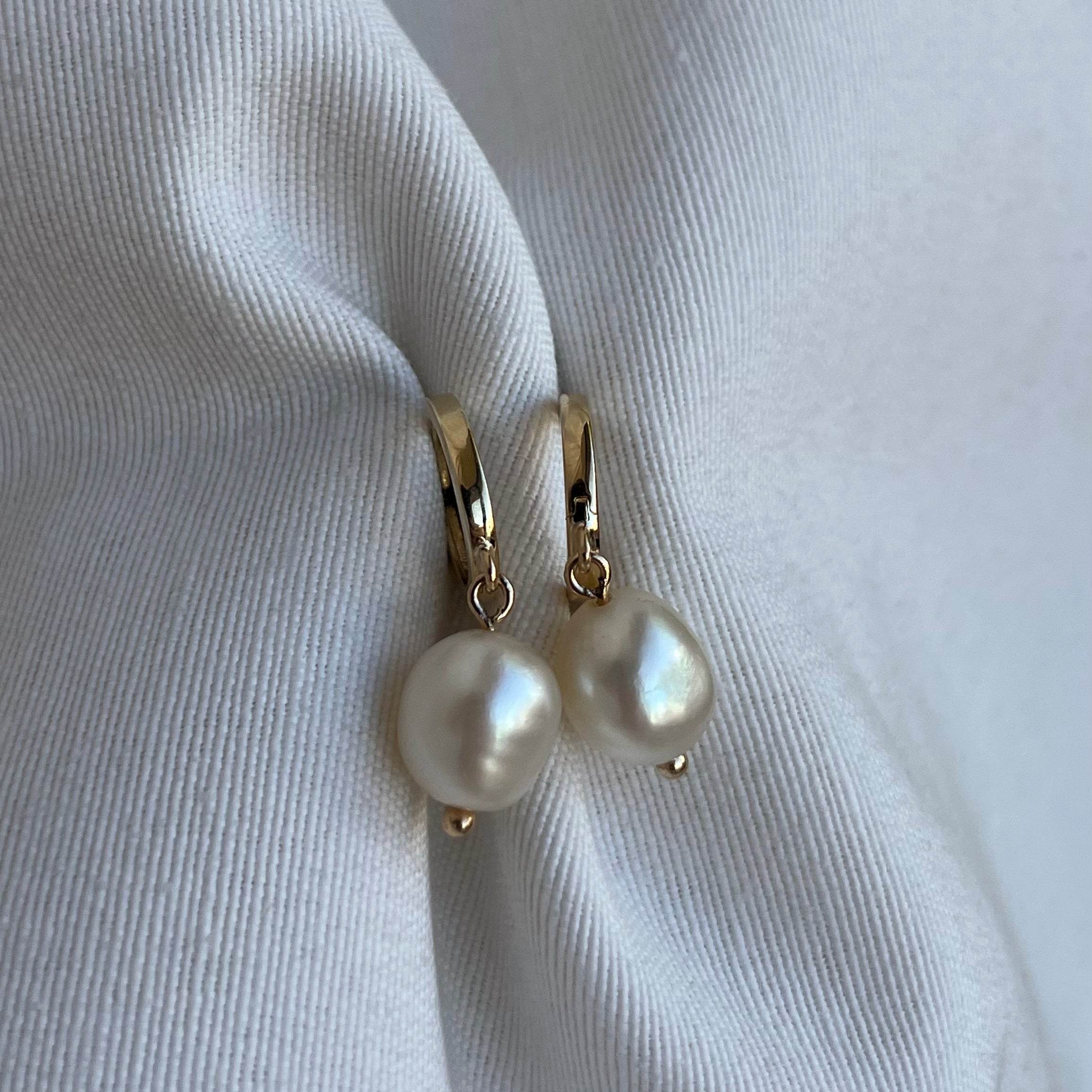 Dangling Pearl 14k Hoops