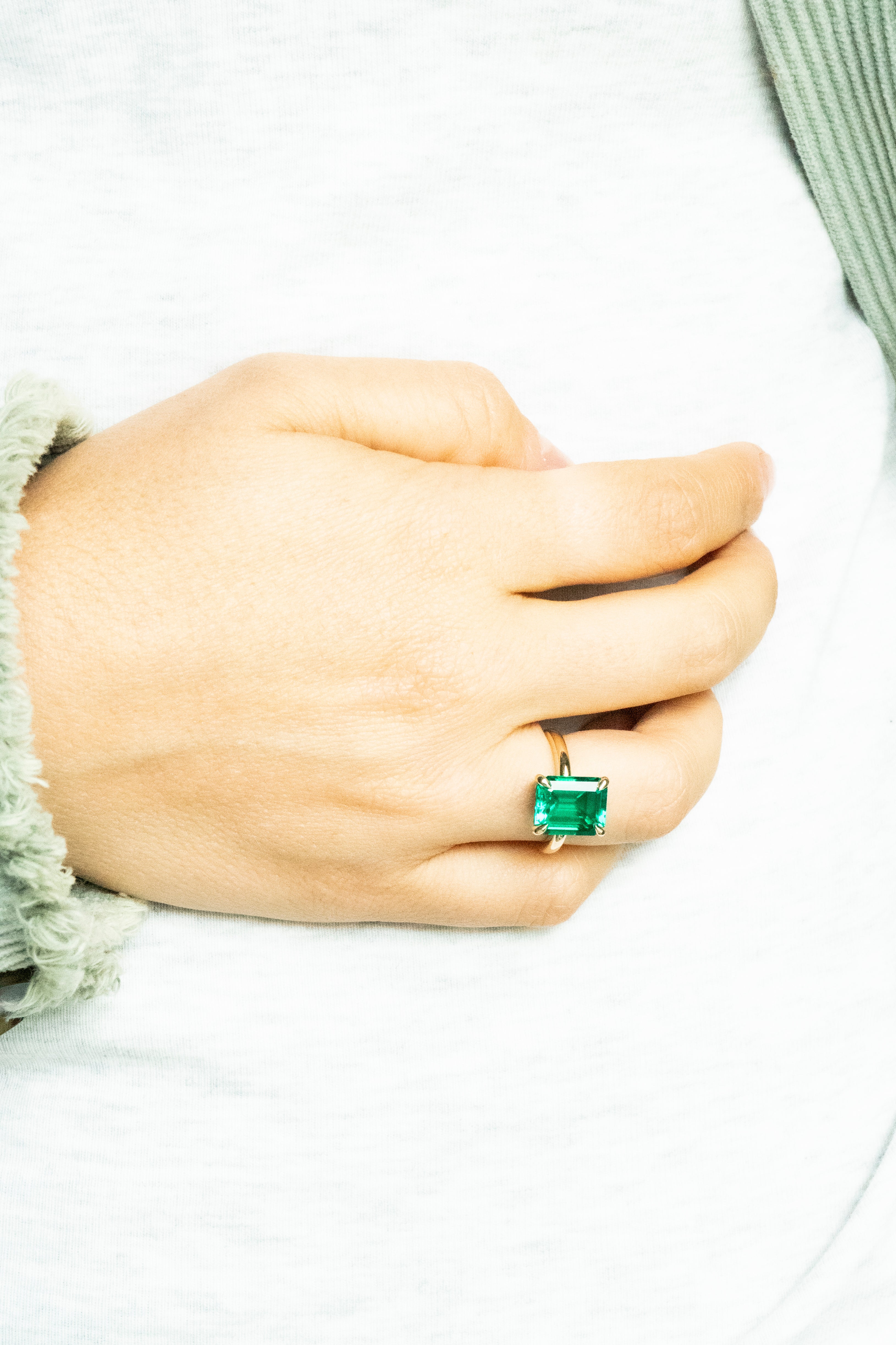 14k Gold Lab-grown Emerald Ring