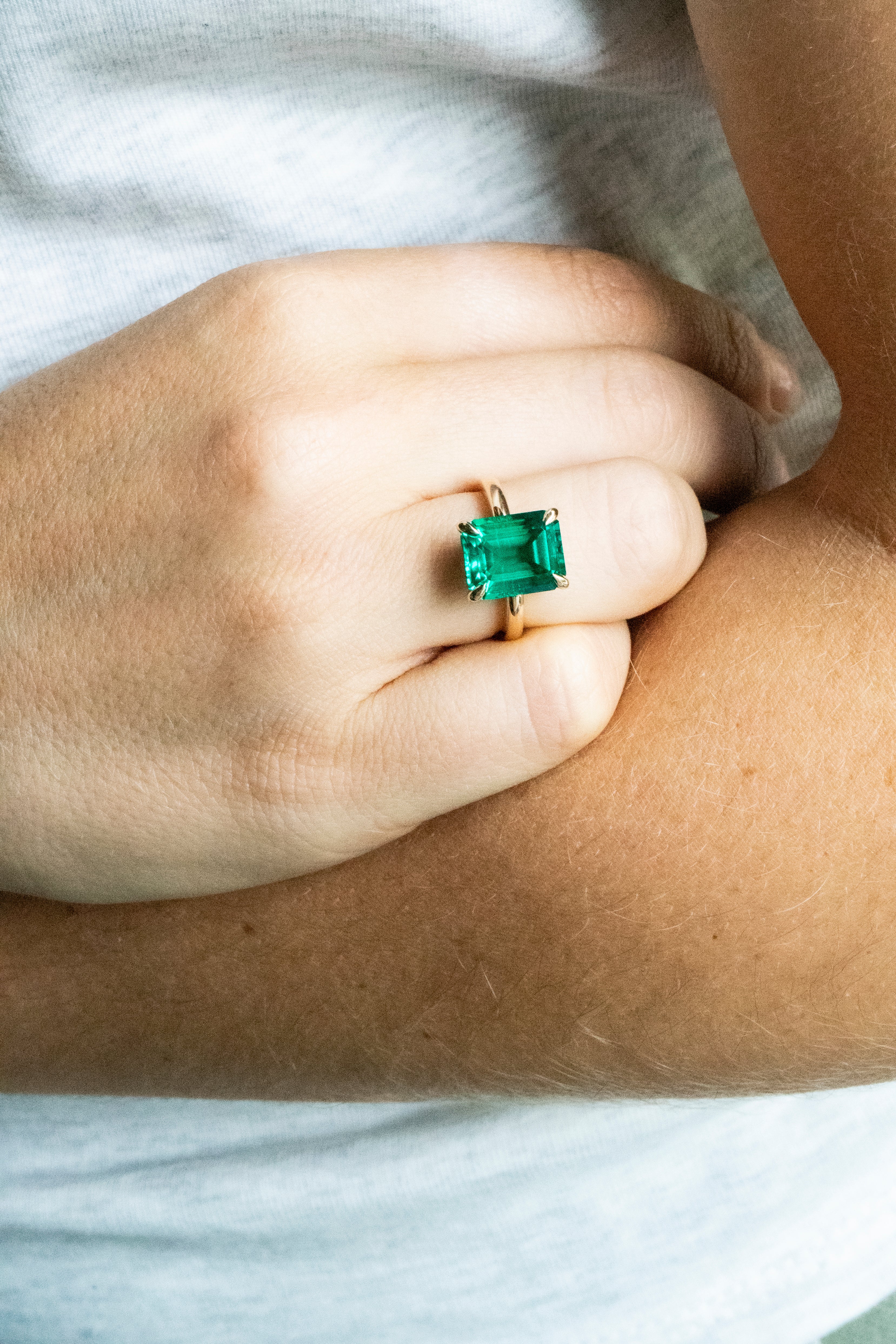 14k Gold Lab-grown Emerald Ring