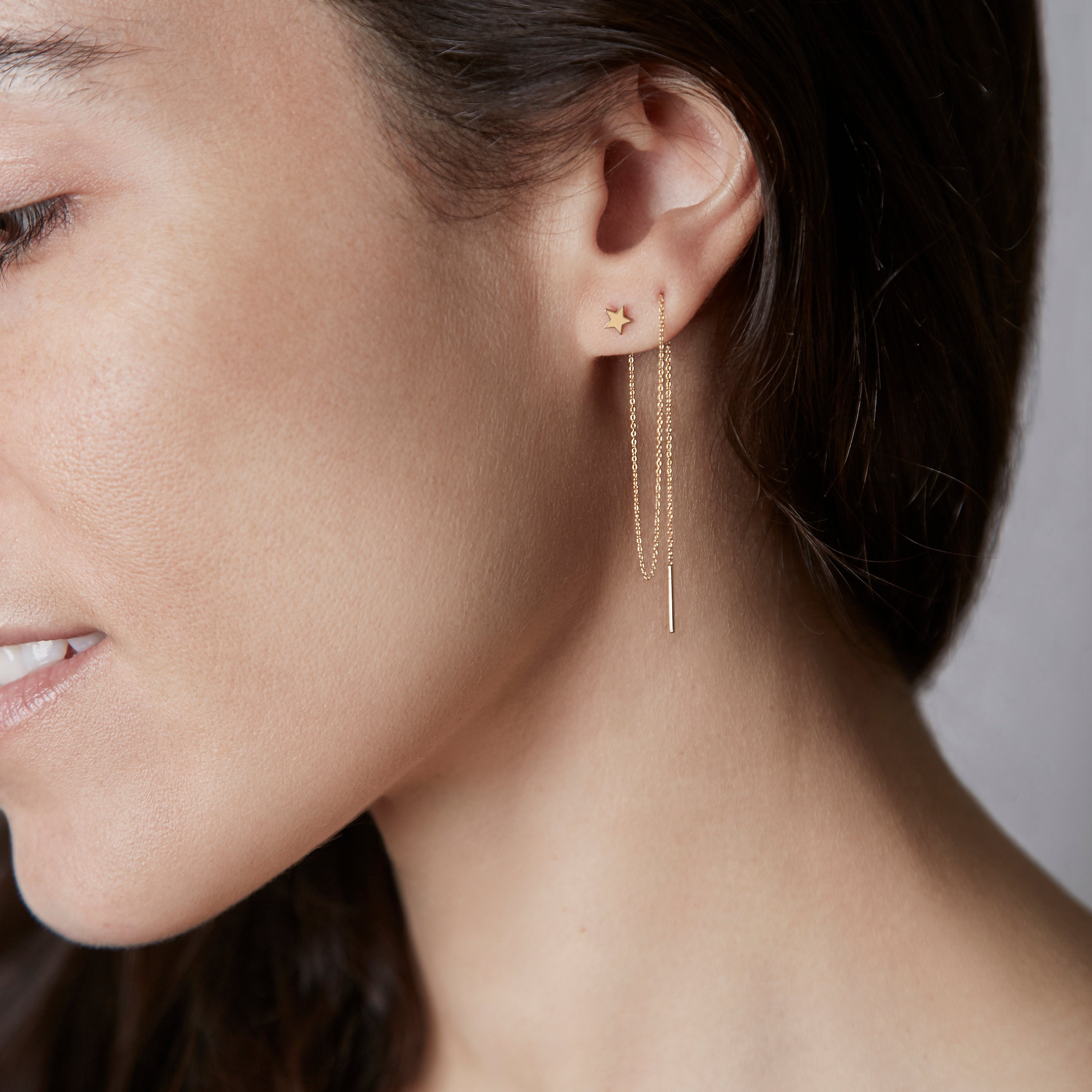 Arete de Cadena con Estrella de Oro de 14k