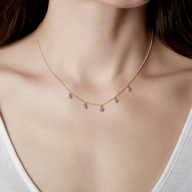 14k Yellow Gold Dangling Diamond Necklace