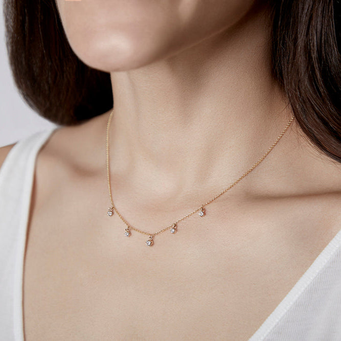 14k Yellow Gold Dangling Diamond Necklace