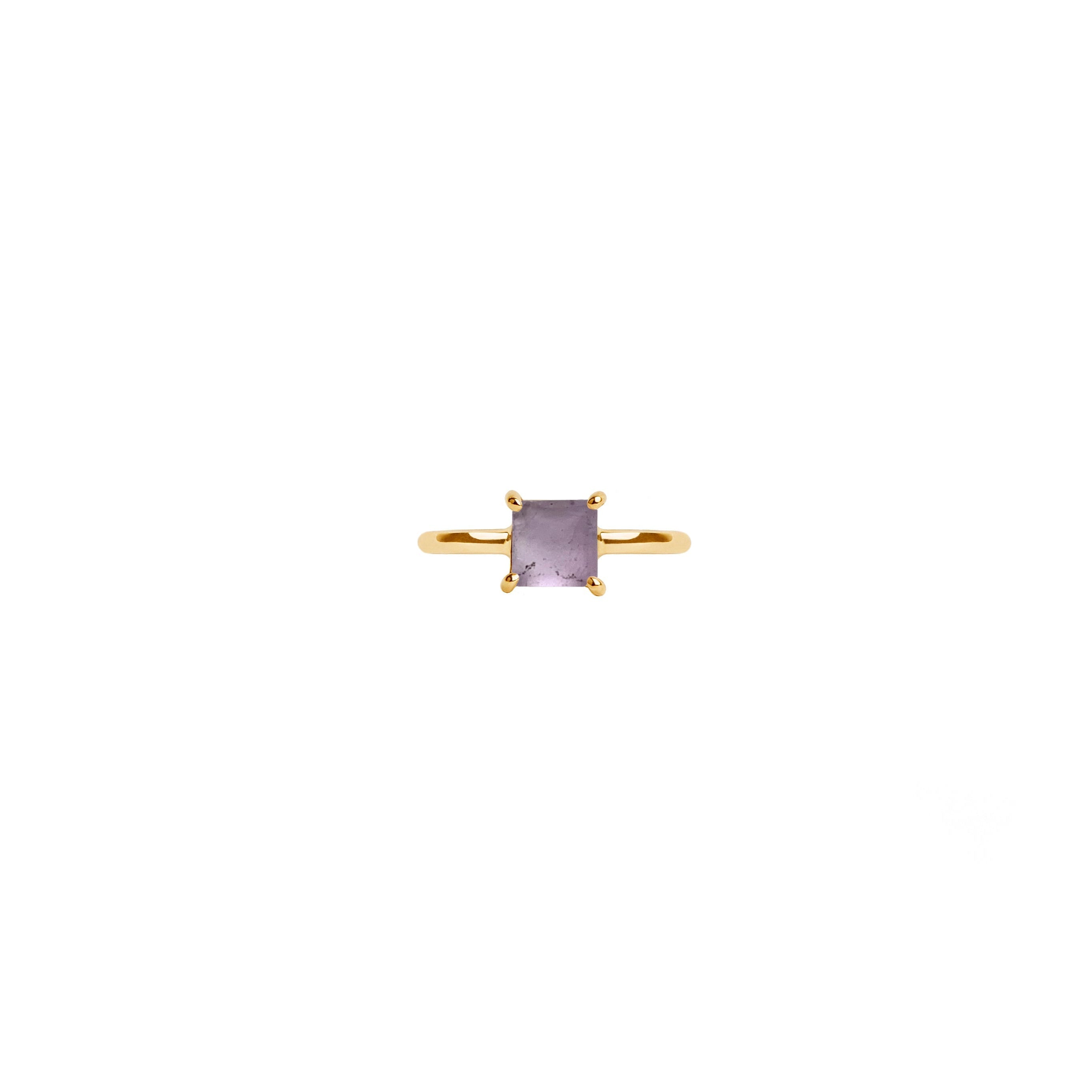 14k gold Round Band Cabochon Amethyst Ring