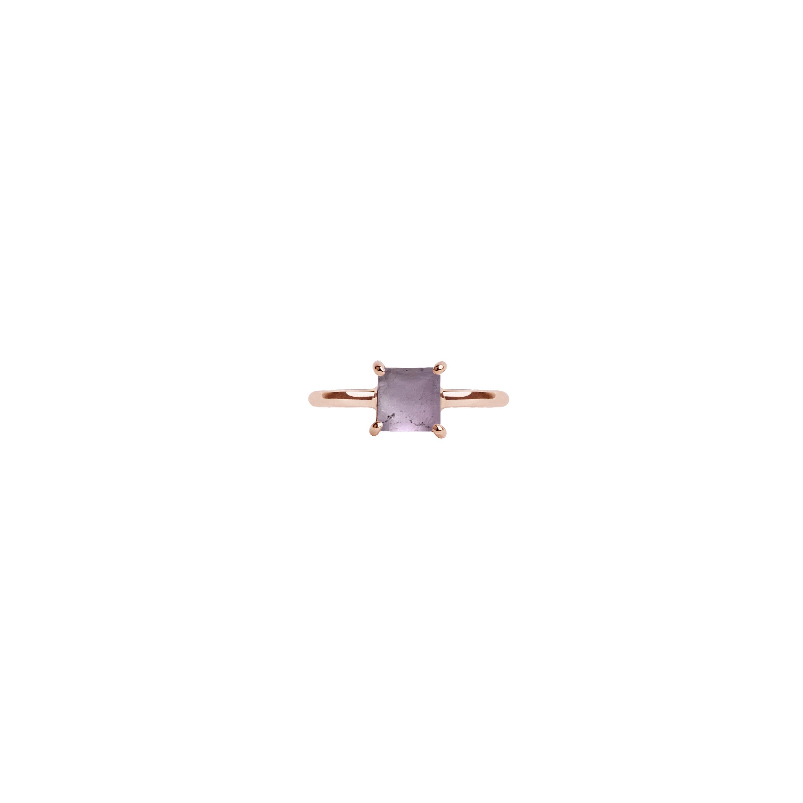 14k gold Round Band Cabochon Amethyst Ring