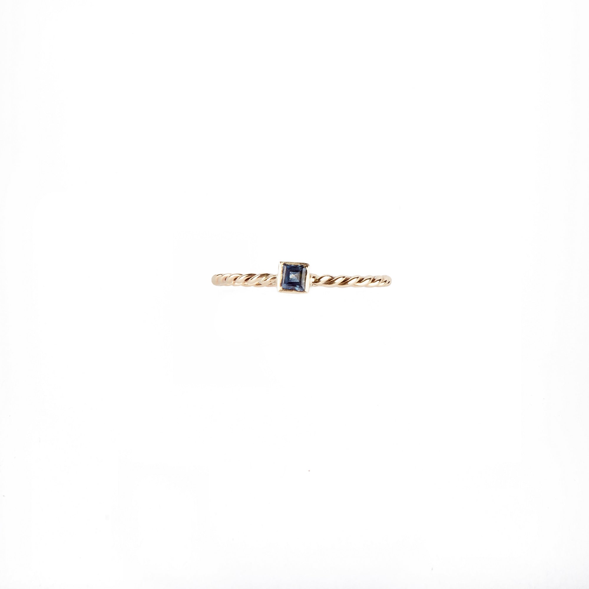 14k Yellow Gold Square Blue Sapphire Ring Twisted Band
