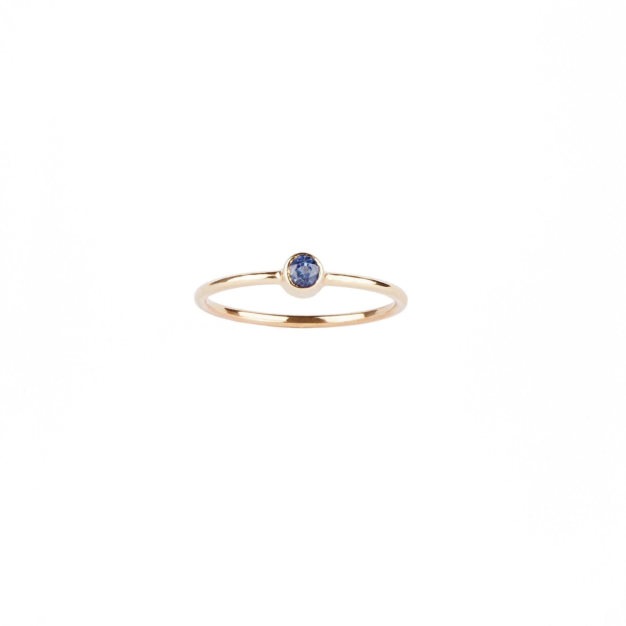 14k Yellow Gold Blue Round Sapphire Ring