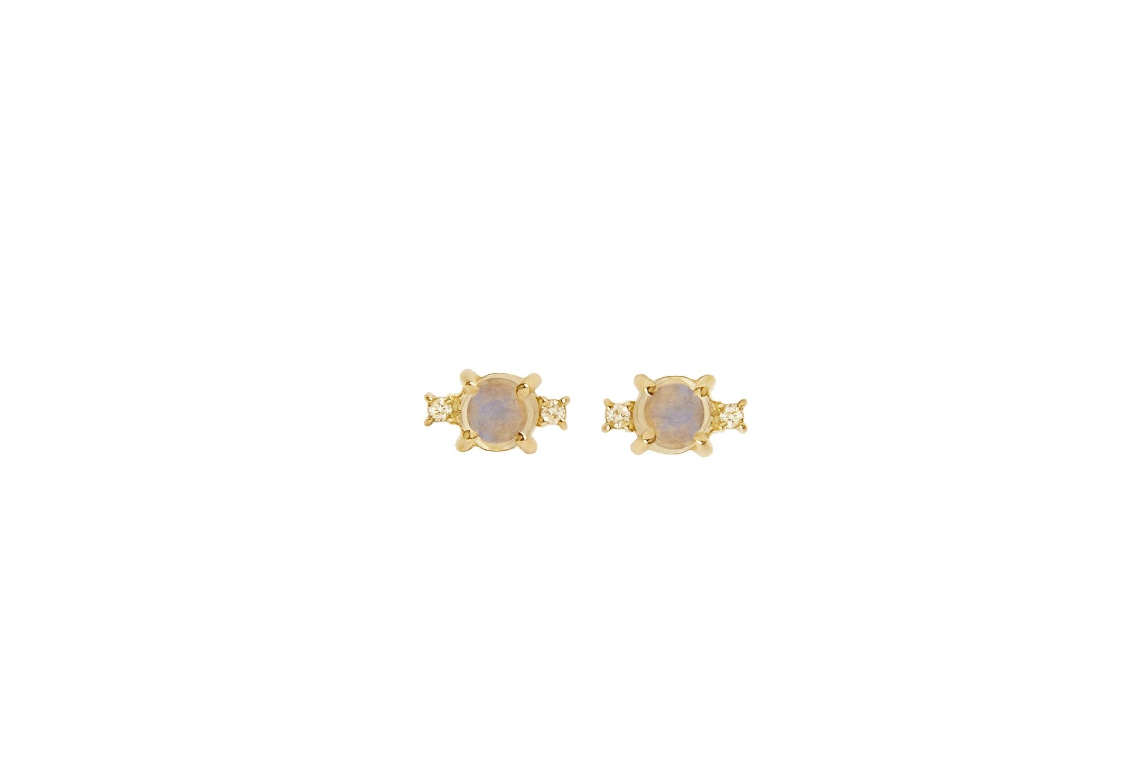 Aretes con Diamantes y Piedra lunar en Oro de 14k