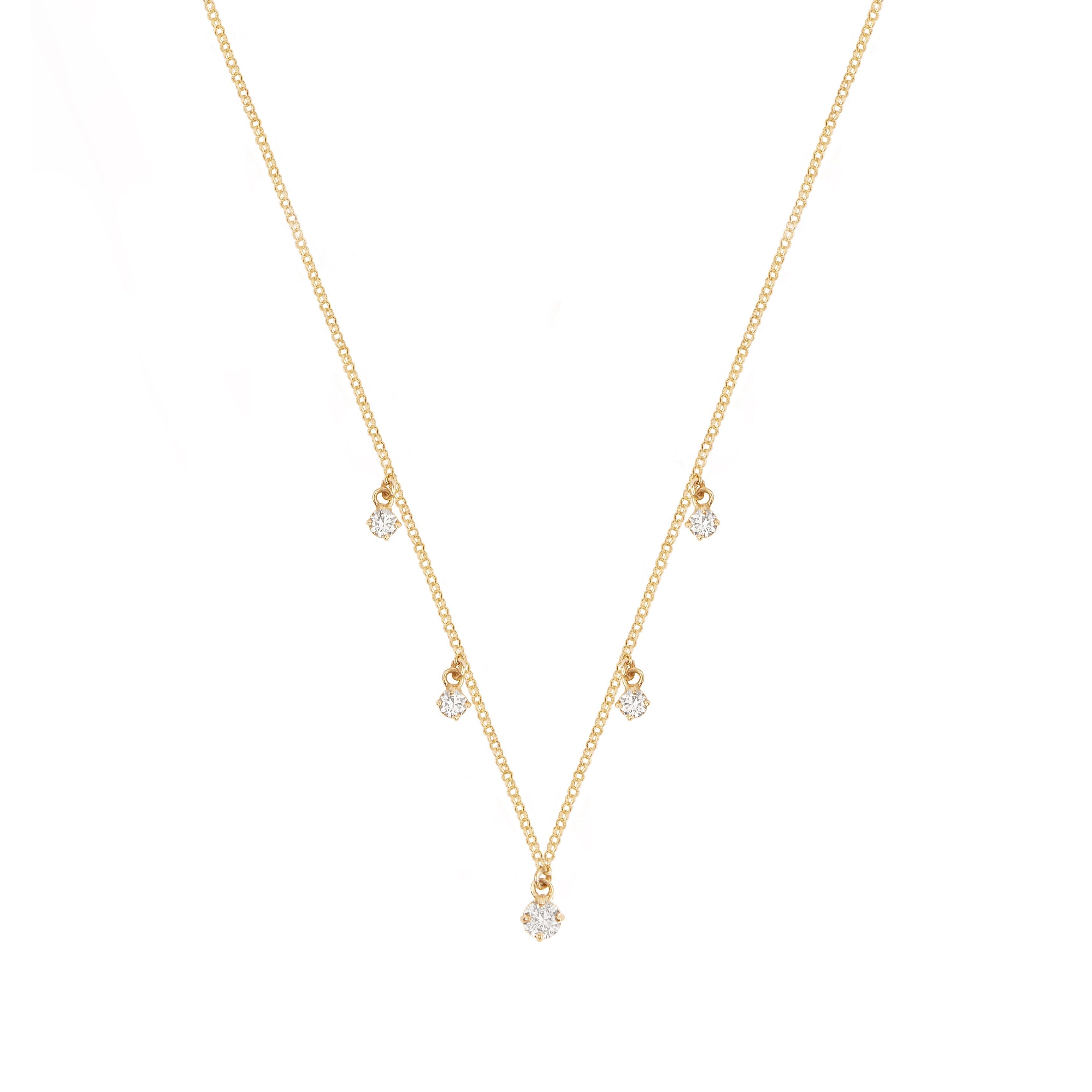 14k Yellow Gold Dangling Diamond Necklace