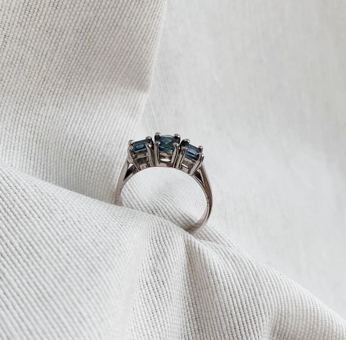 White Gold triple blue sapphire ring