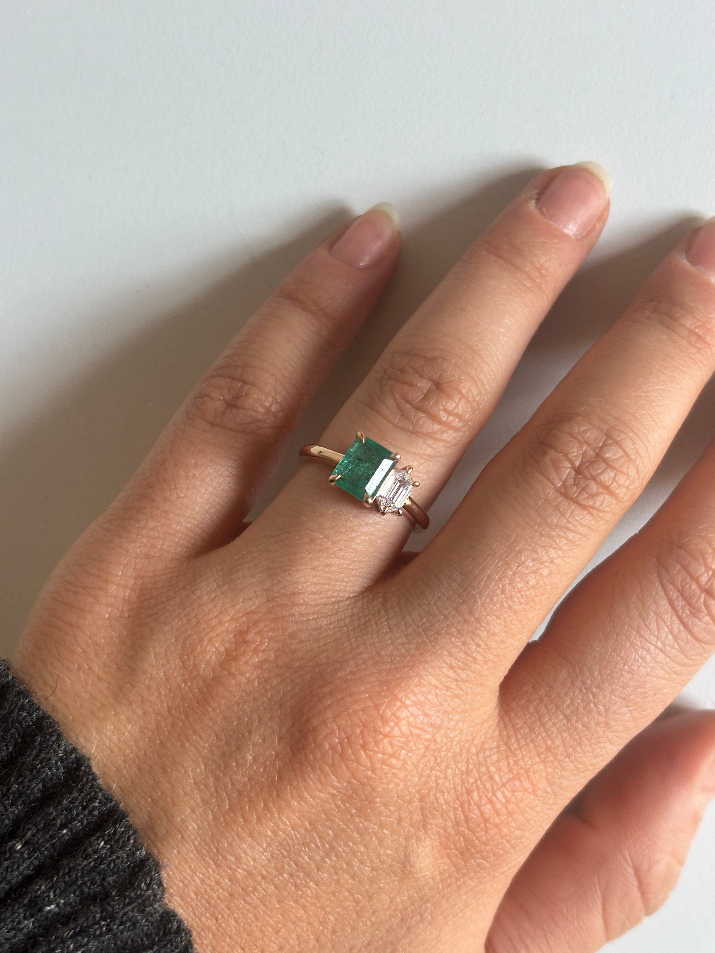 14k Yellow Gold Ring with Emerald and Hexagonal Diamond