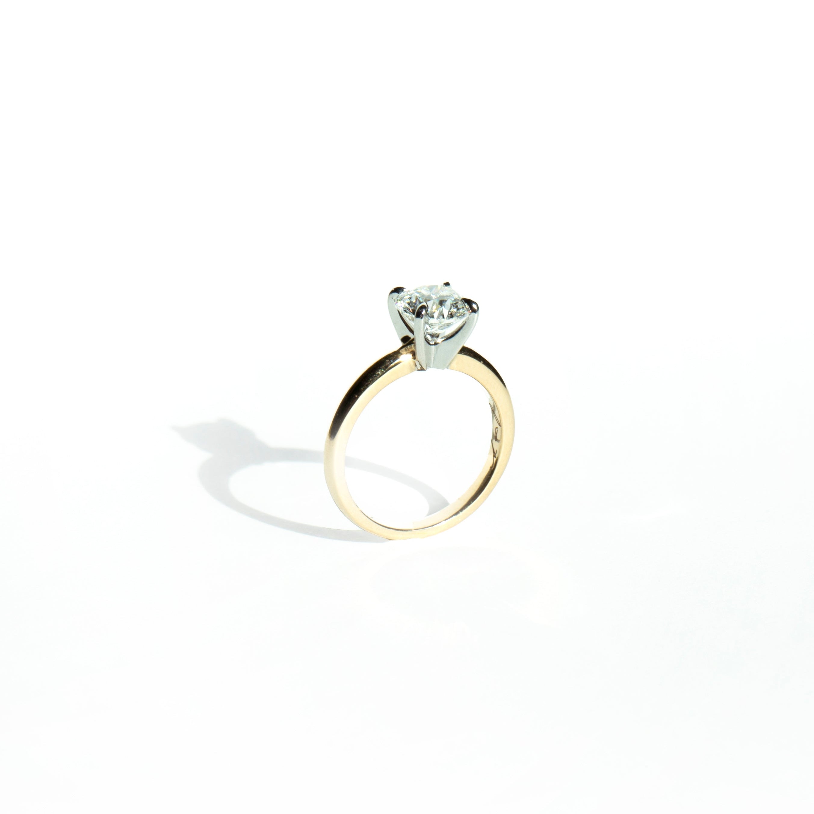 14k Two-Tone Solitaire Diamond Ring with Pointed Prongs