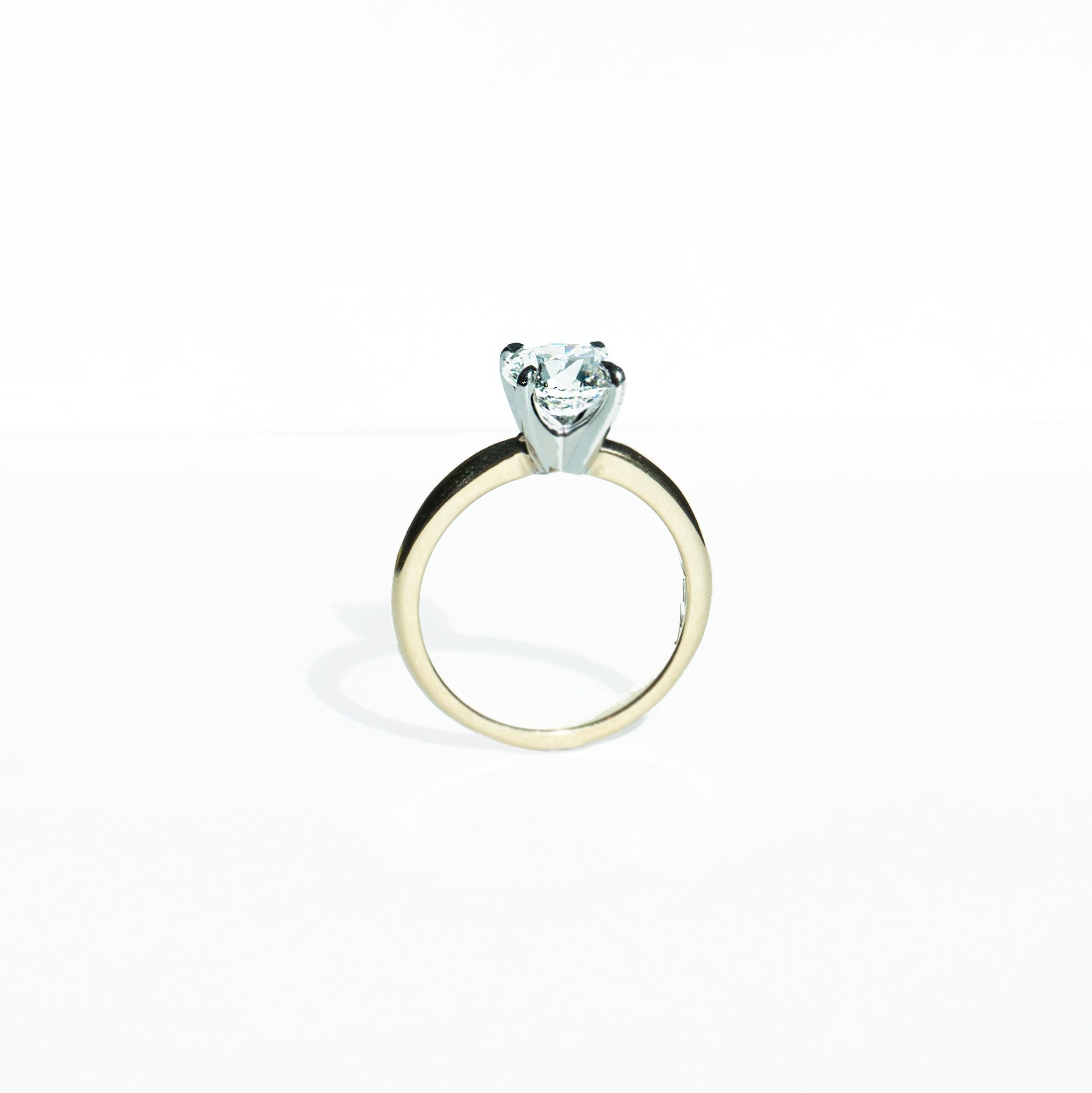 14k Two-Tone Solitaire Diamond Ring with Pointed Prongs