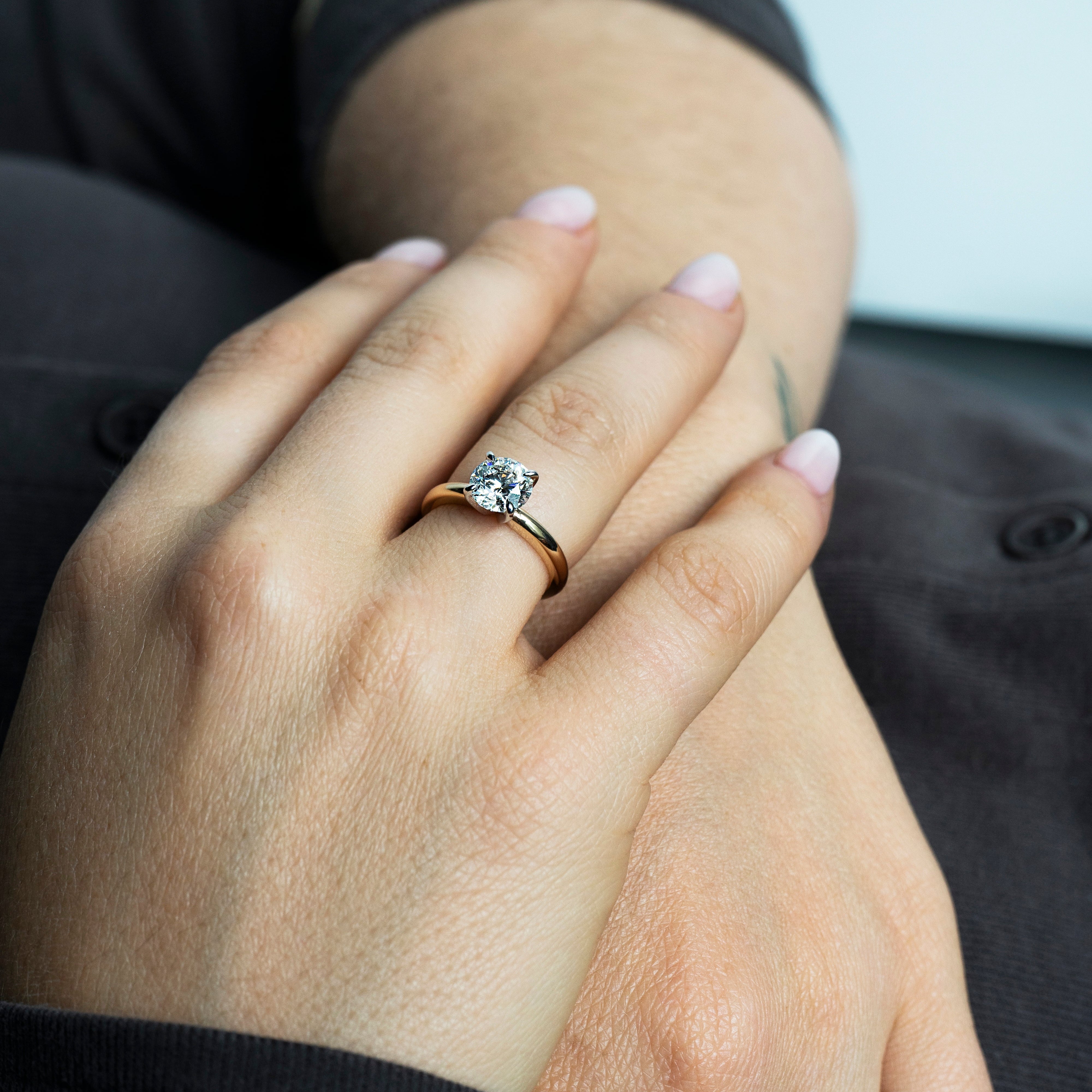 14k Two-Tone Solitaire Diamond Ring with Pointed Prongs