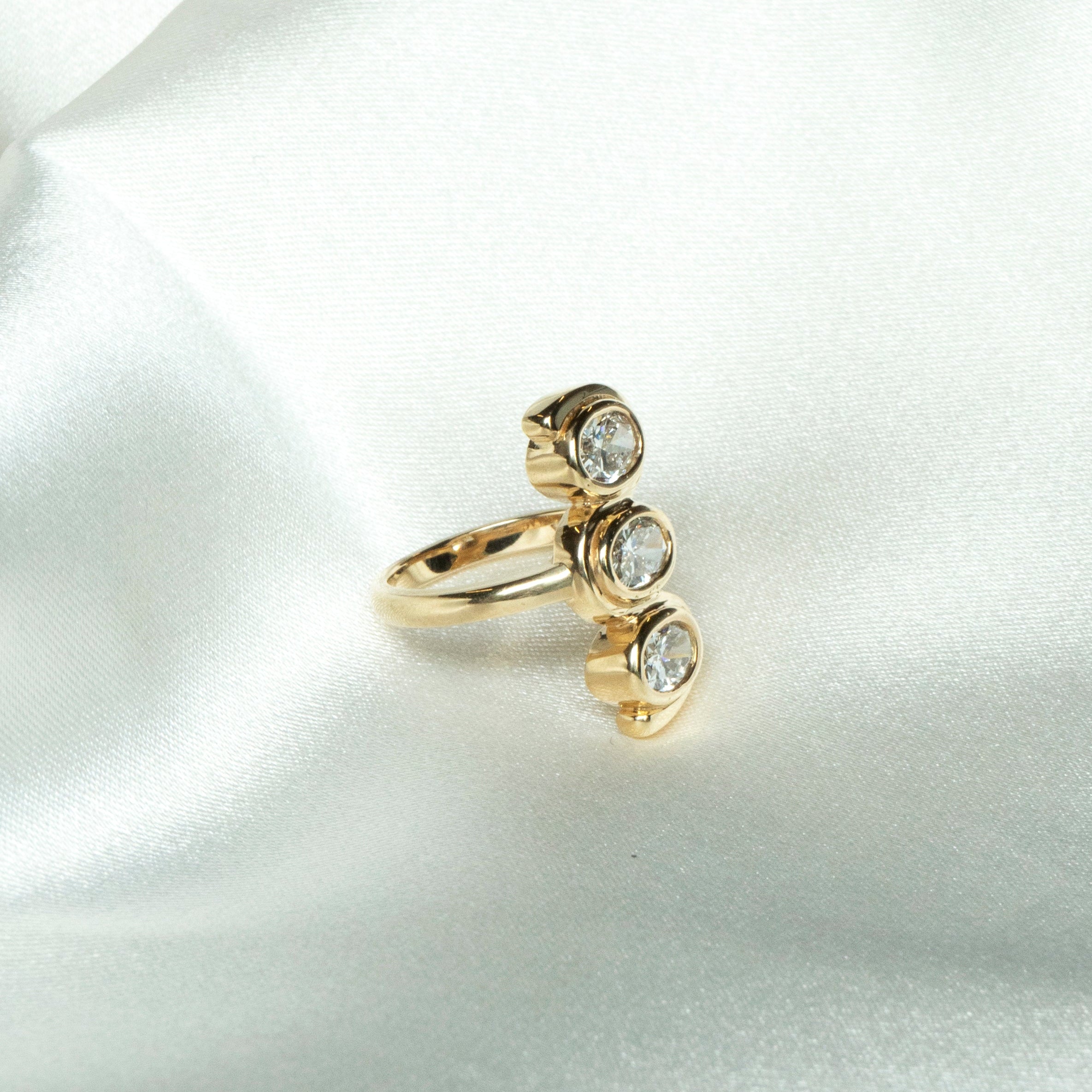 Three Diamond Bezel Ring