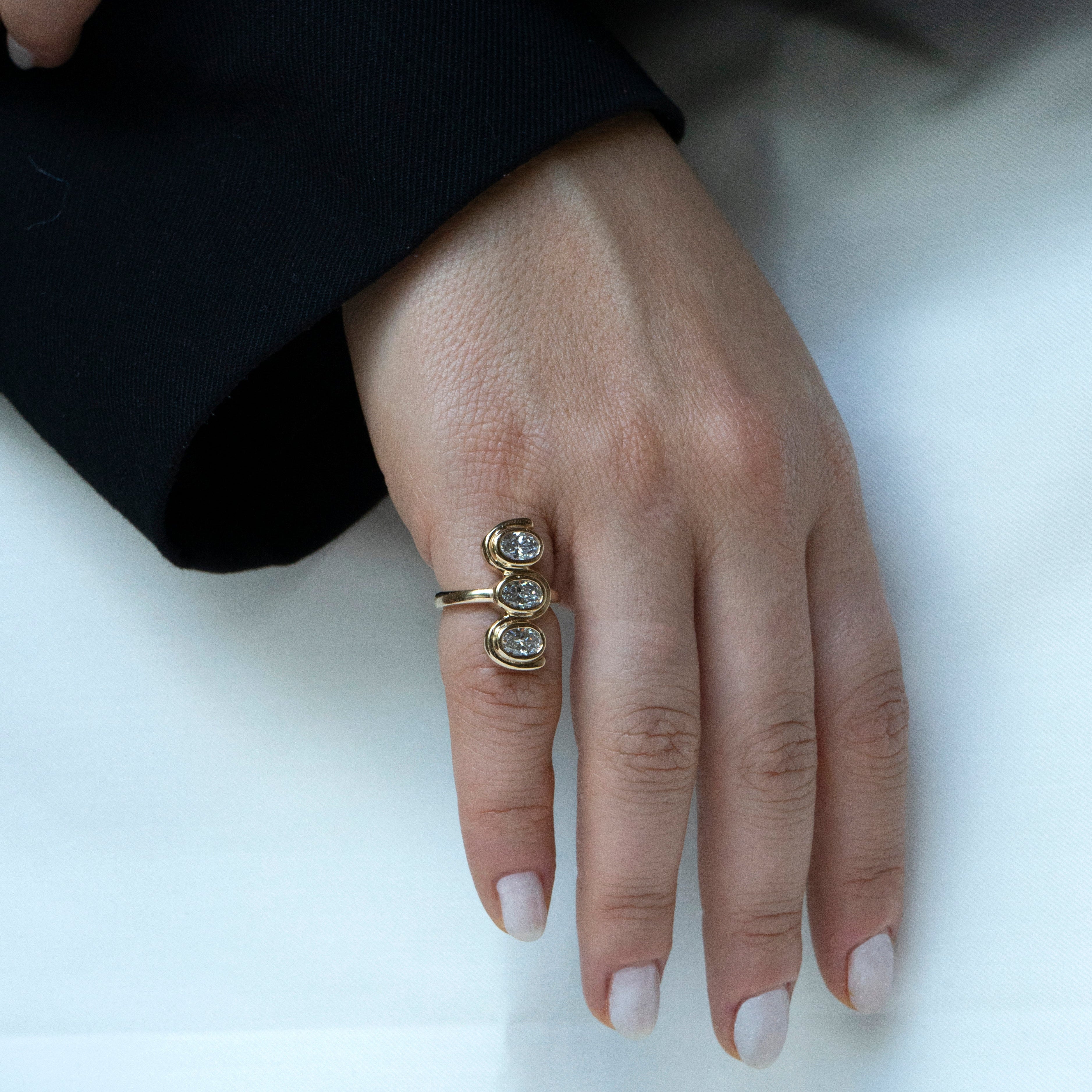 Three Diamond Bezel Ring