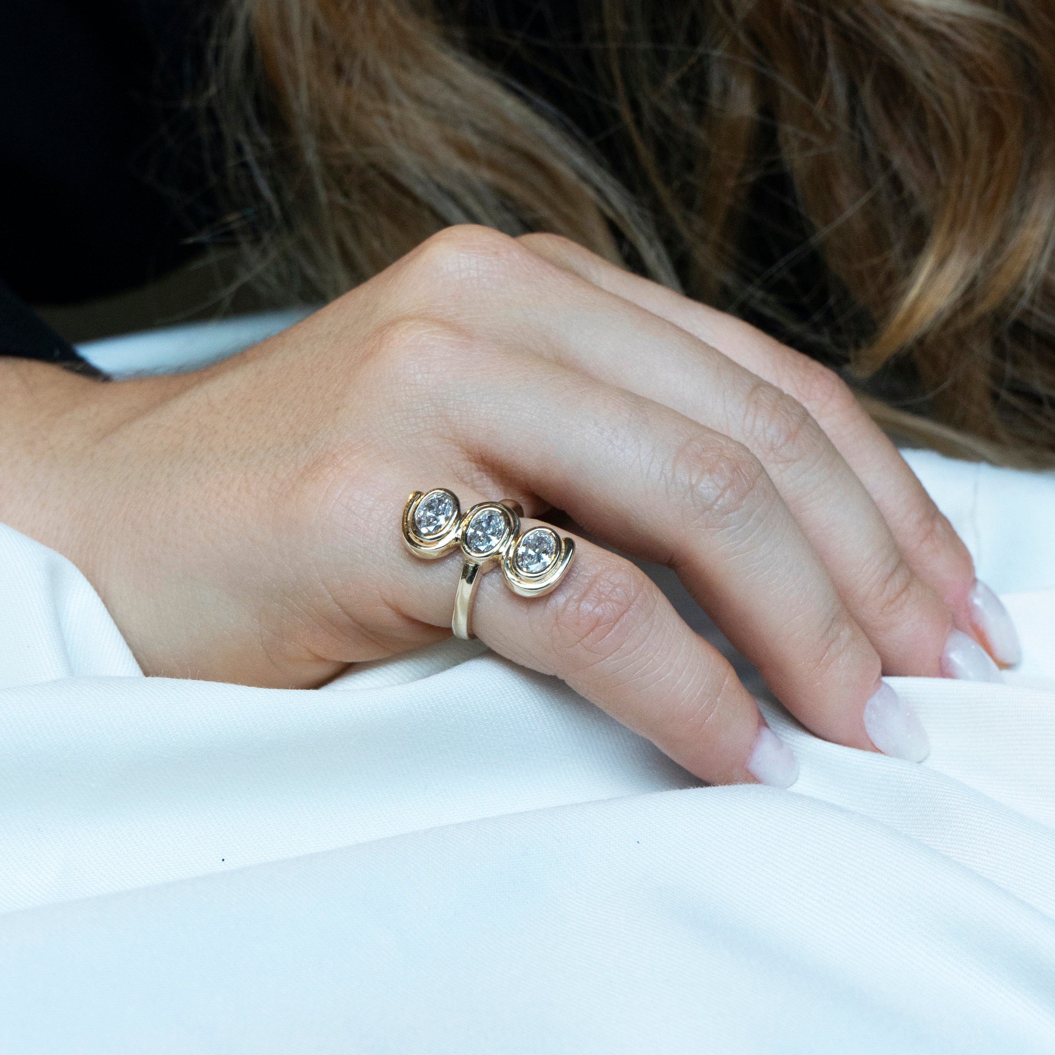 Three Diamond Bezel Ring