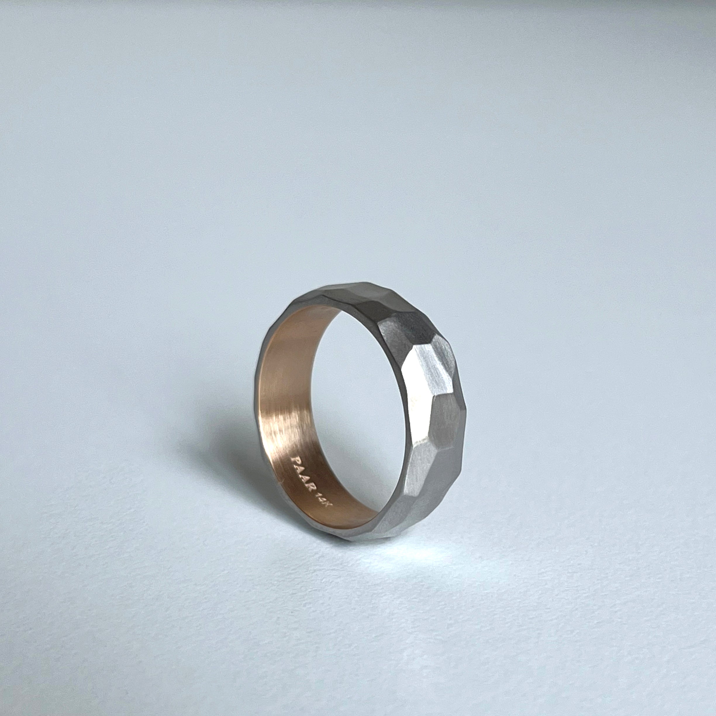 White and Yellow Gold Faceted Wedding Band