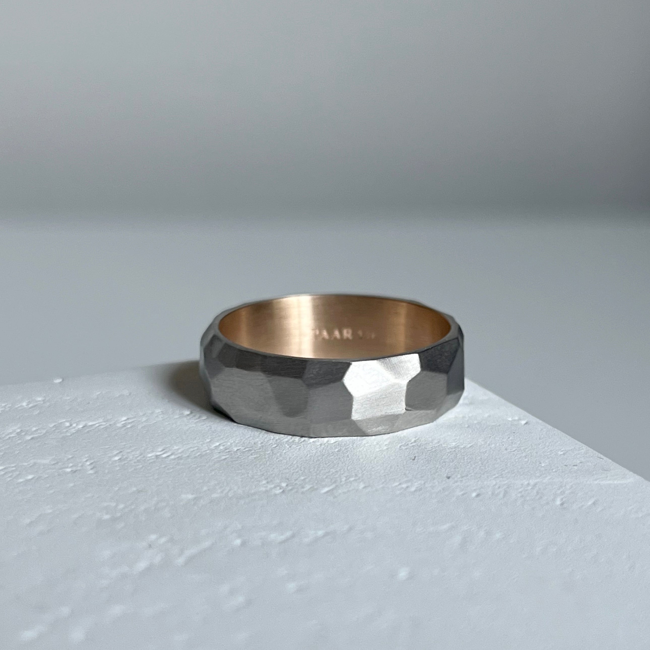 White and Yellow Gold Faceted Wedding Band