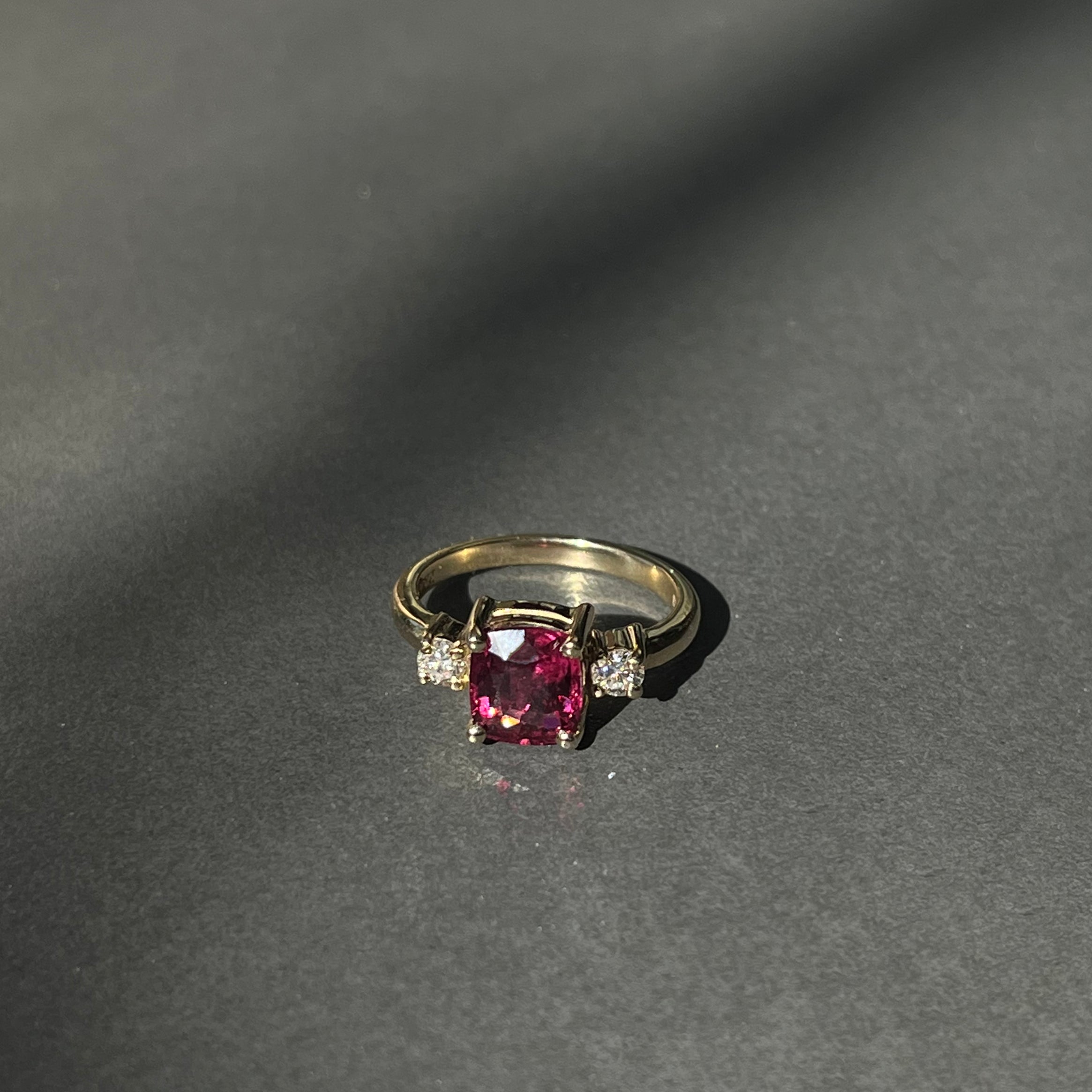Pink spinel and diamond engagement ring