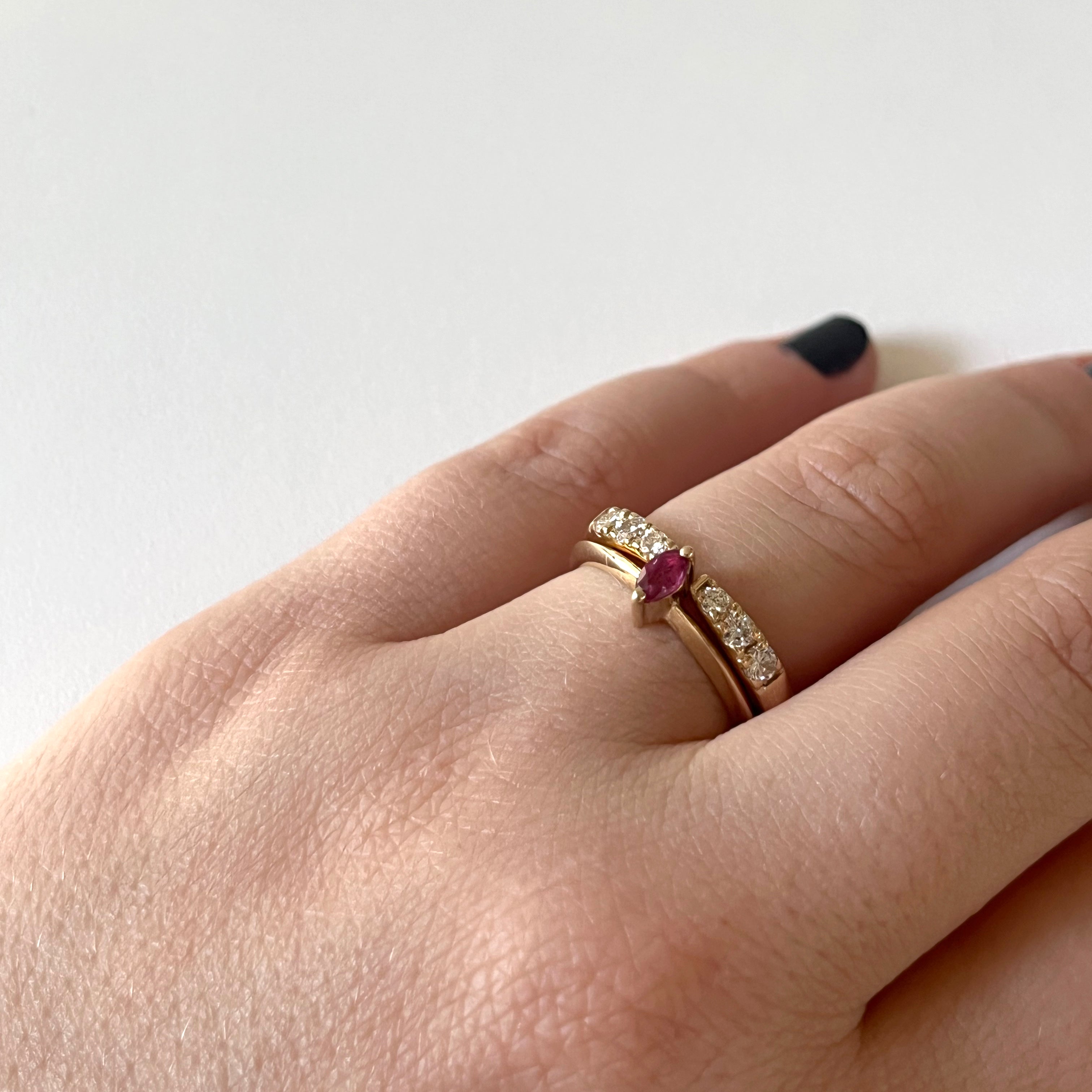 Two-Ring Set with Marquise Cut Ruby and White Diamonds