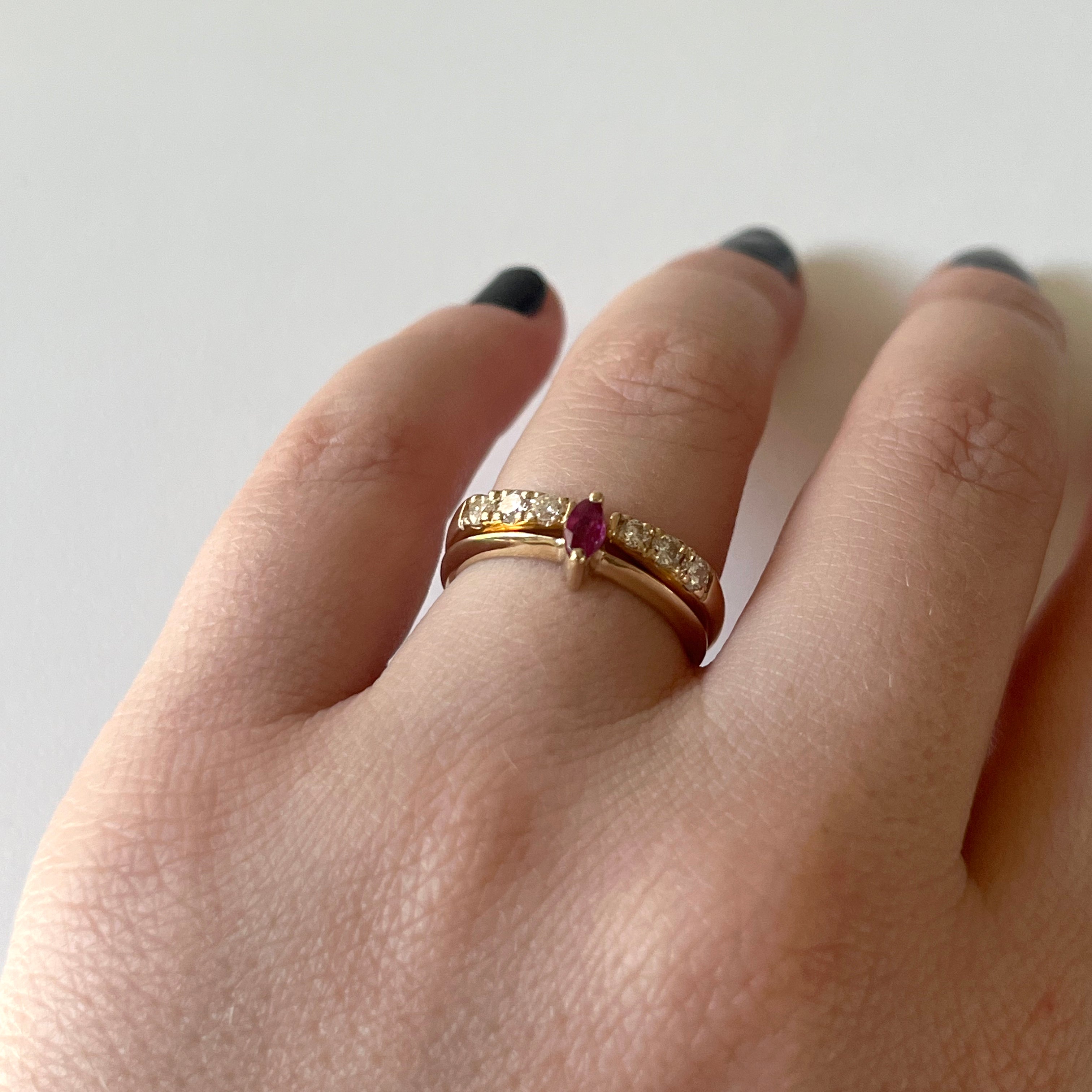 Two-Ring Set with Marquise Cut Ruby and White Diamonds