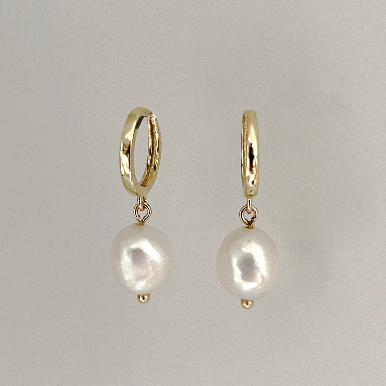 Dangling Pearl 14k Hoops