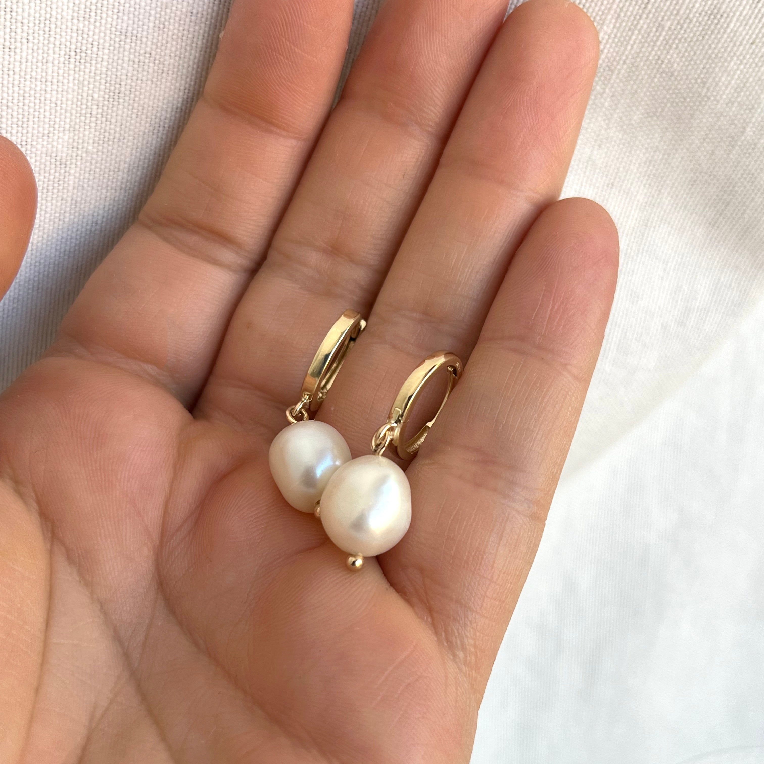 Dangling Pearl 14k Hoops
