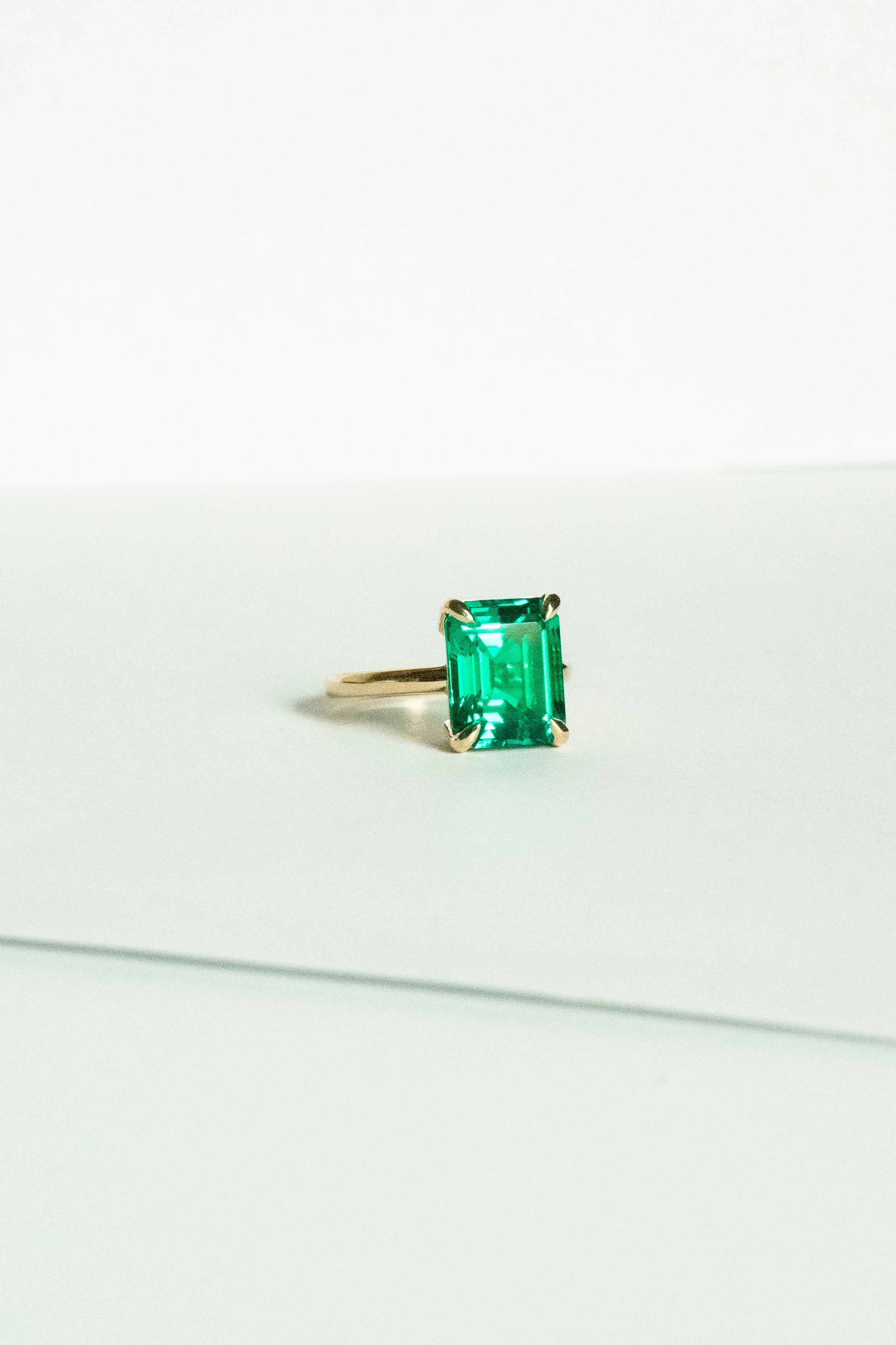 14k Gold Lab-grown Emerald Ring