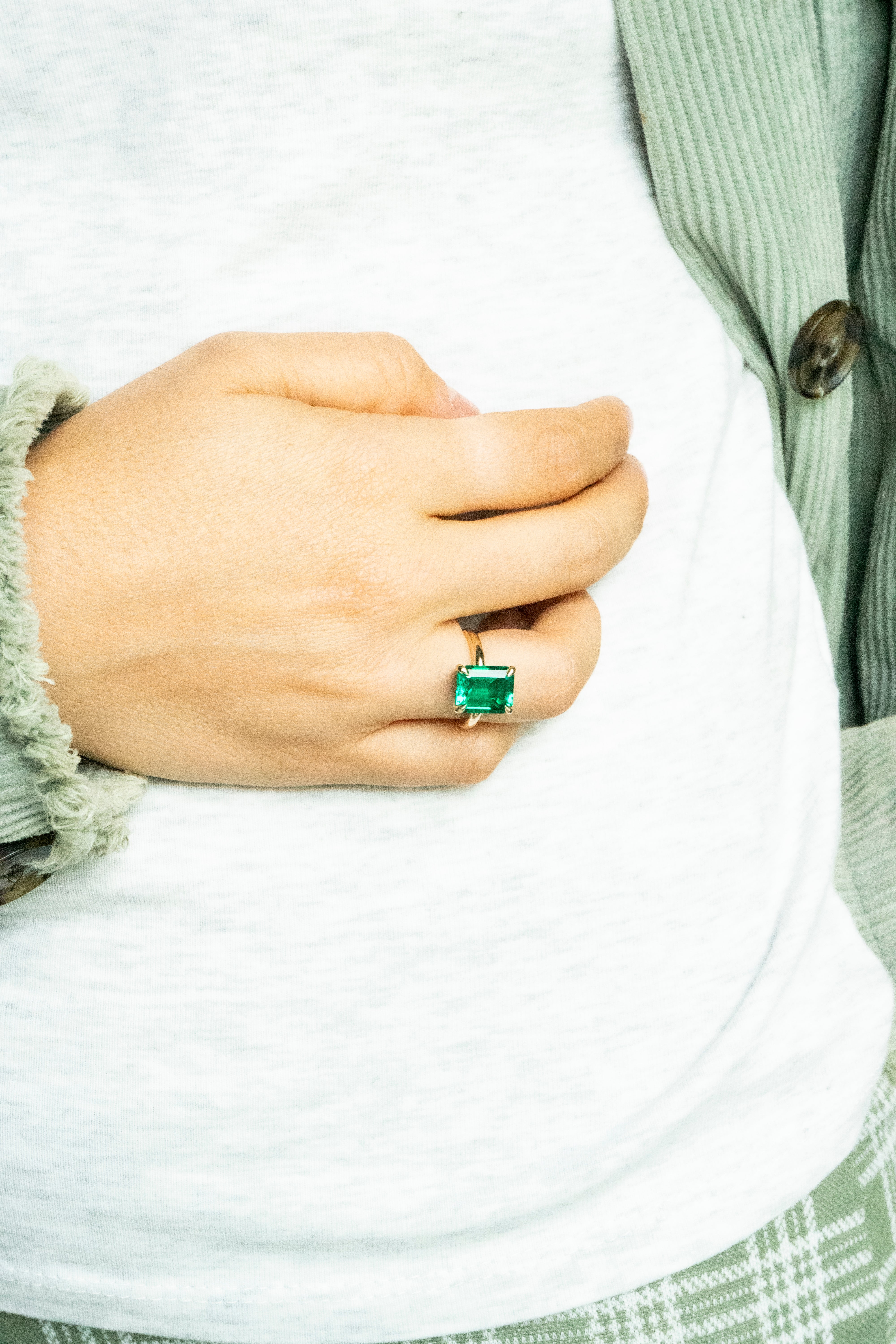 14k Gold Lab-grown Emerald Ring