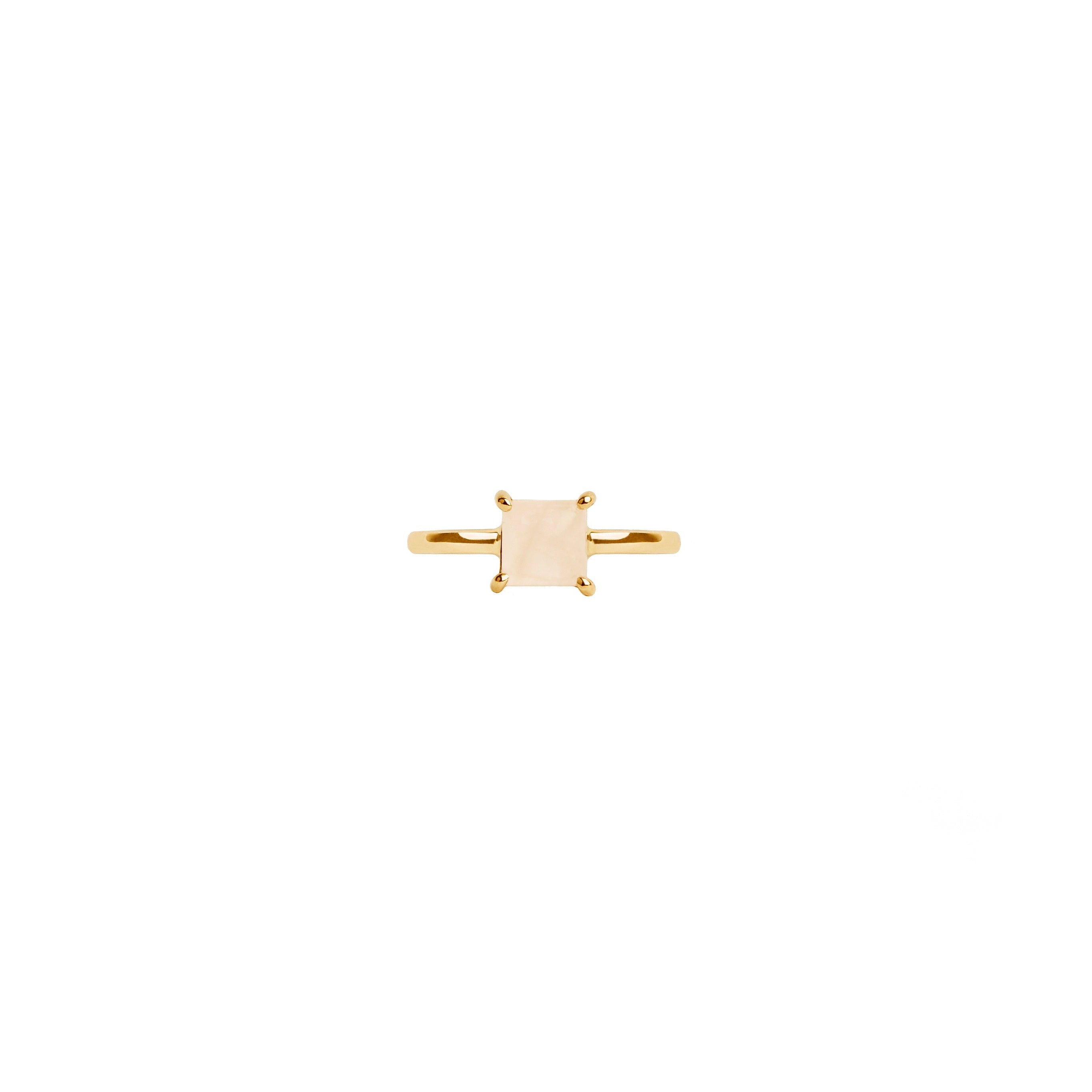Gold square cabochon rose quartz ring