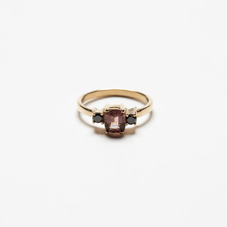 Black diamonds and spinel engagement ring