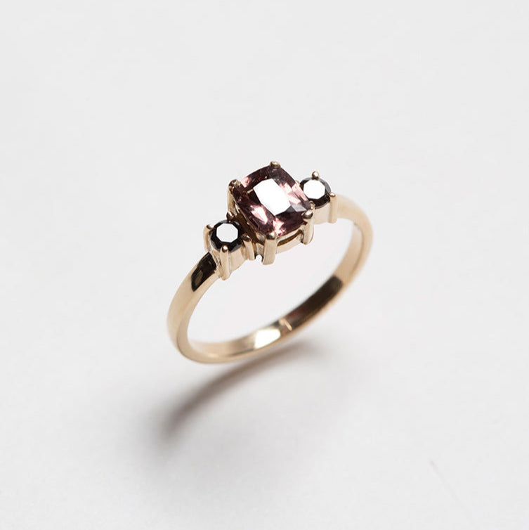Black diamonds and spinel engagement ring