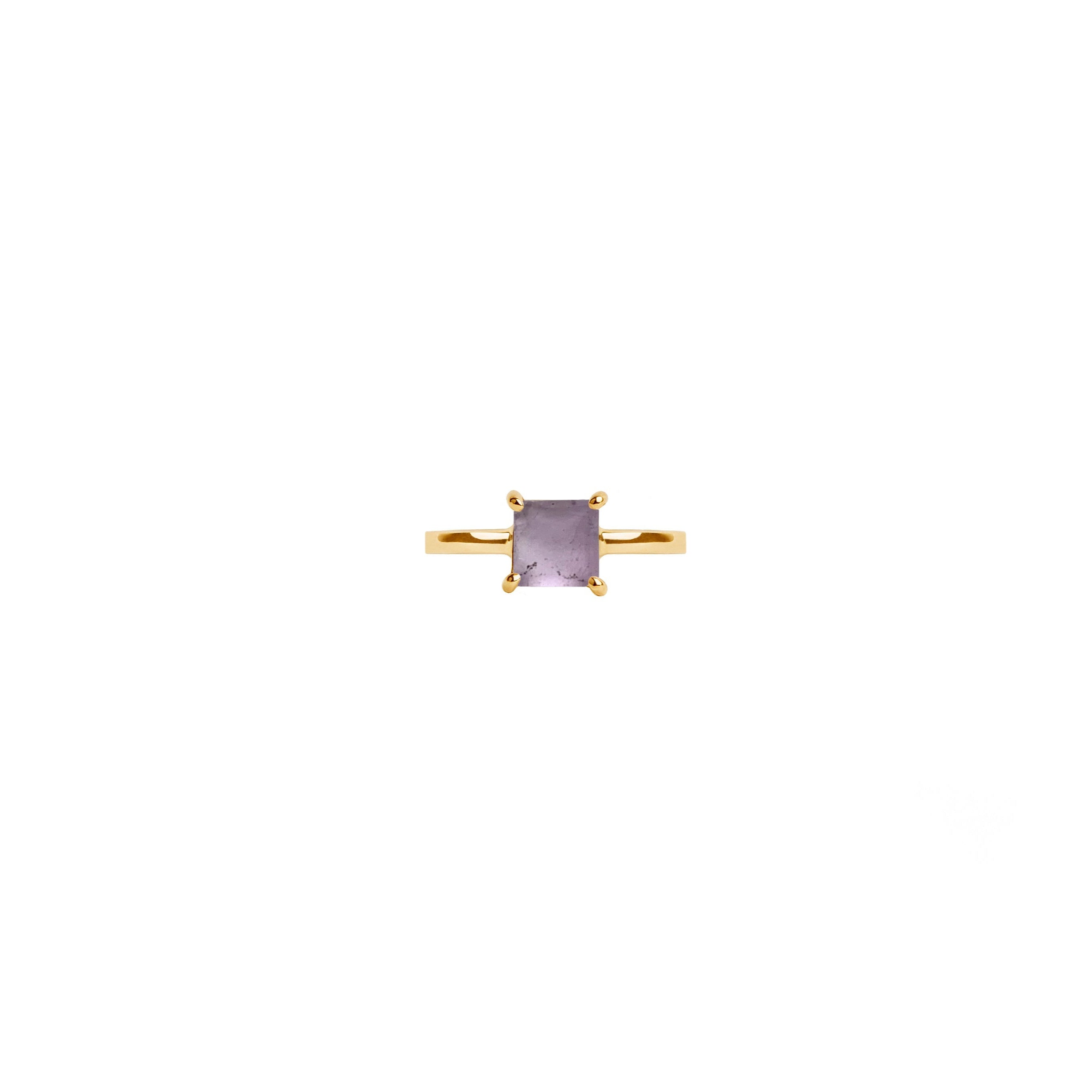 14k Gold Square Band Cabochon Amethyst Ring