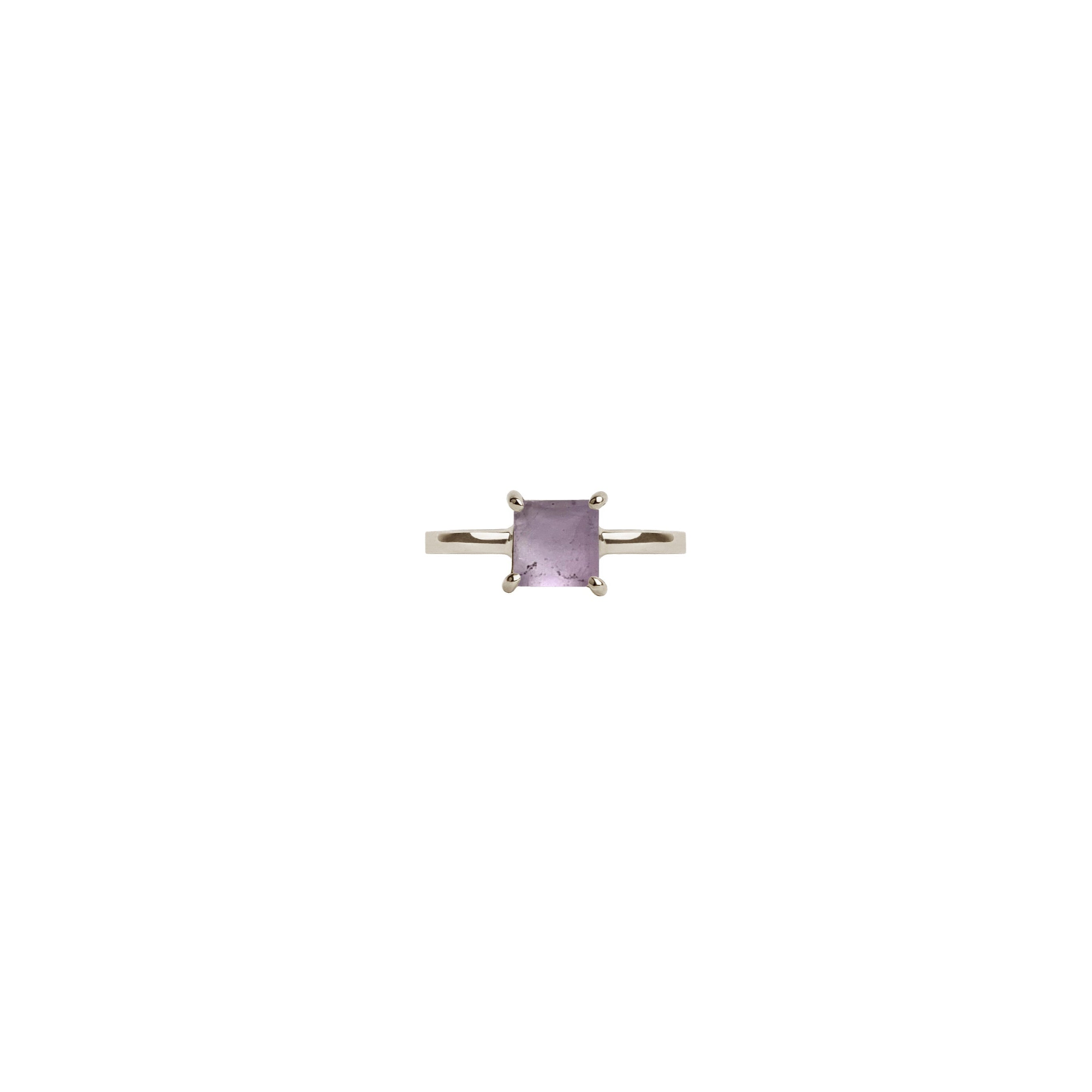 14k Gold Square Band Cabochon Amethyst Ring
