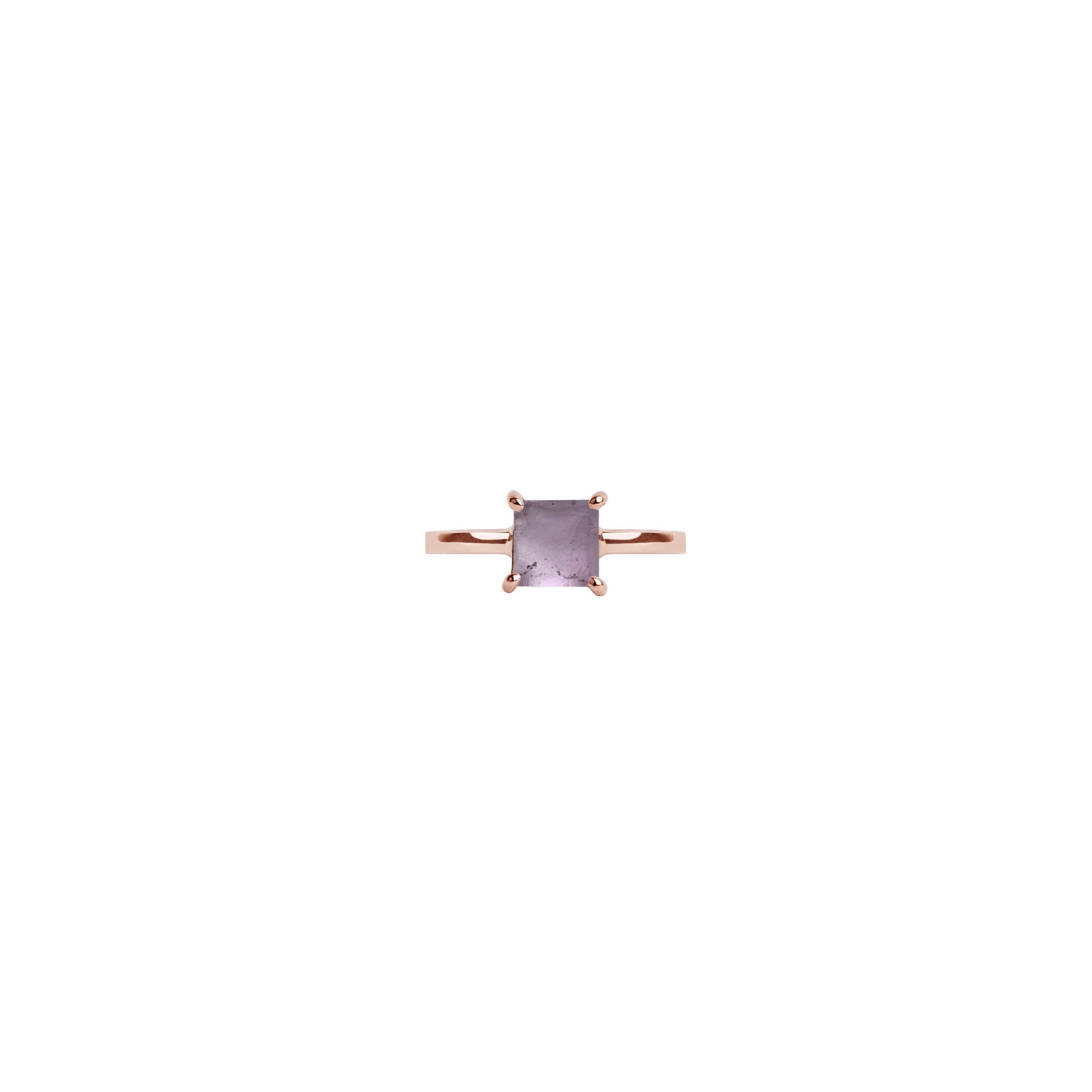 14k Gold Square Band Cabochon Amethyst Ring