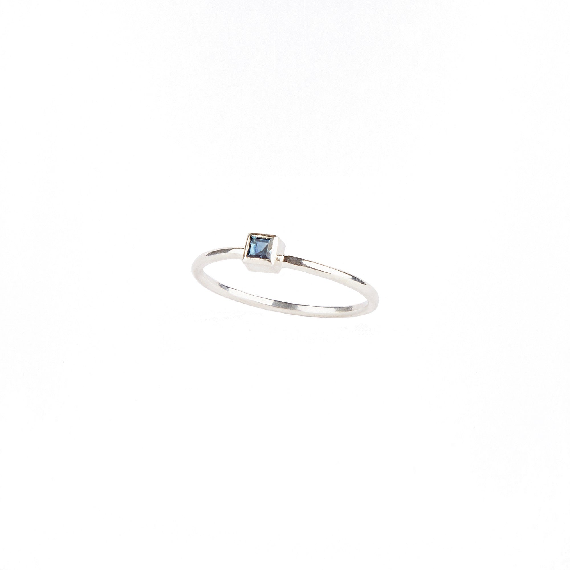 Sterling Silver Square Sapphire Ring