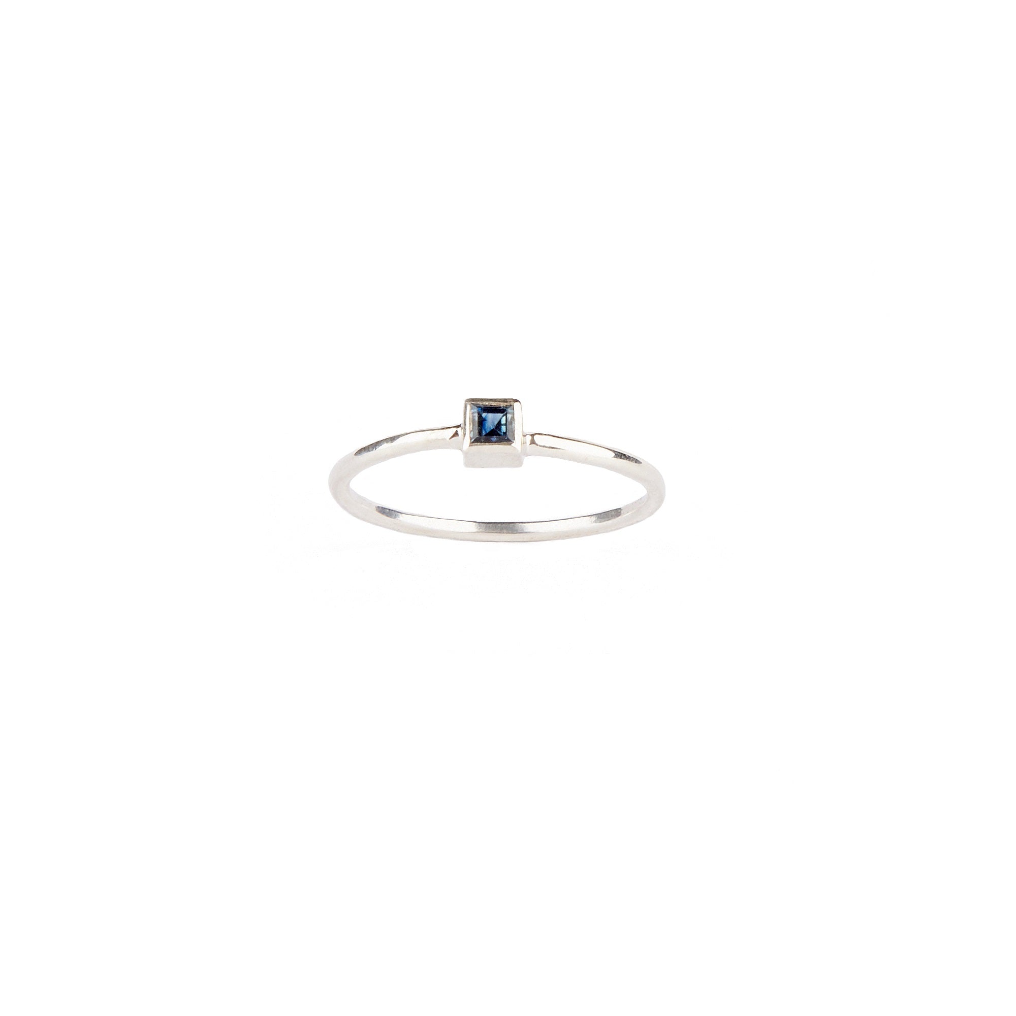 Sterling Silver Square Sapphire Ring