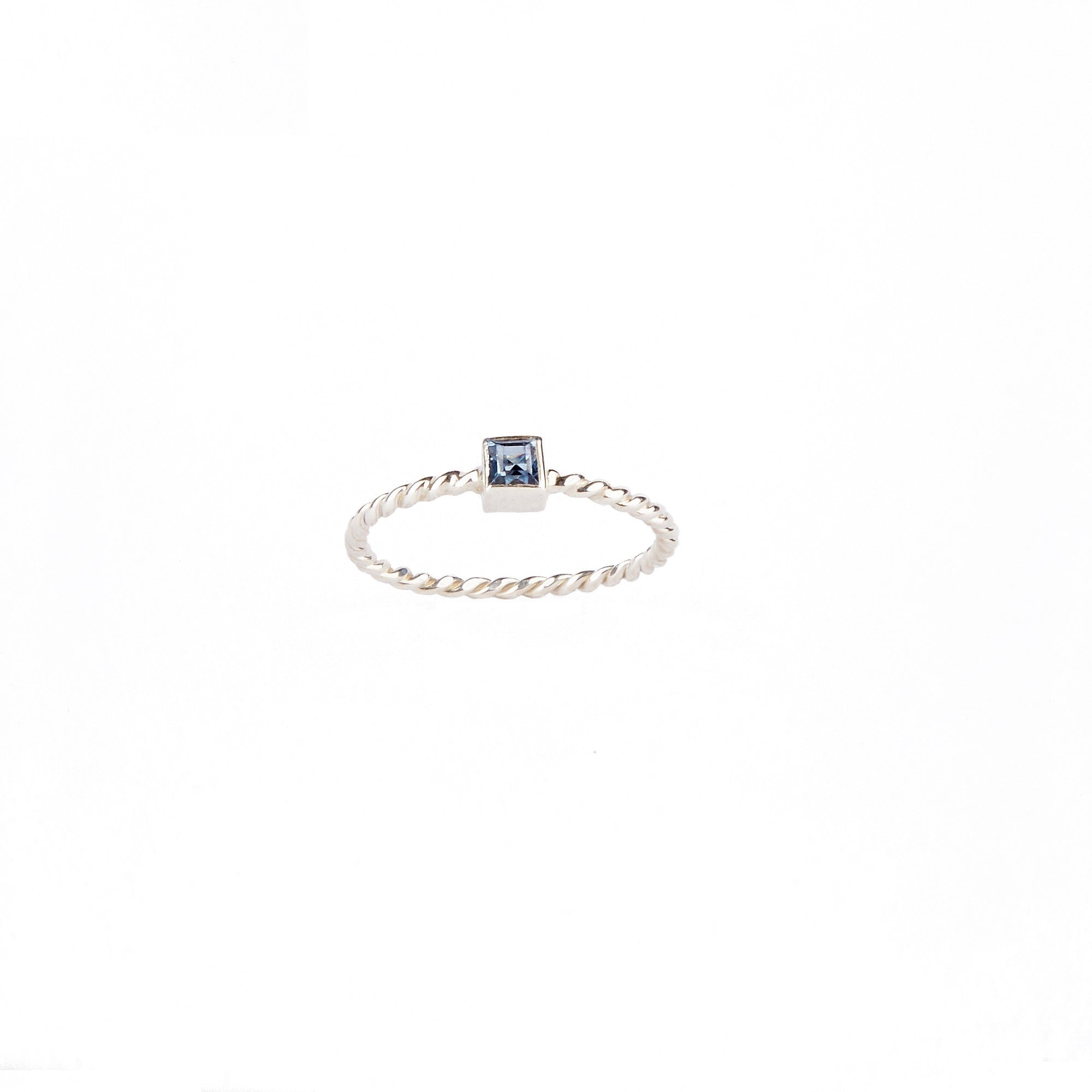 Sterling Silver Square Sapphire Ring Twisted Band