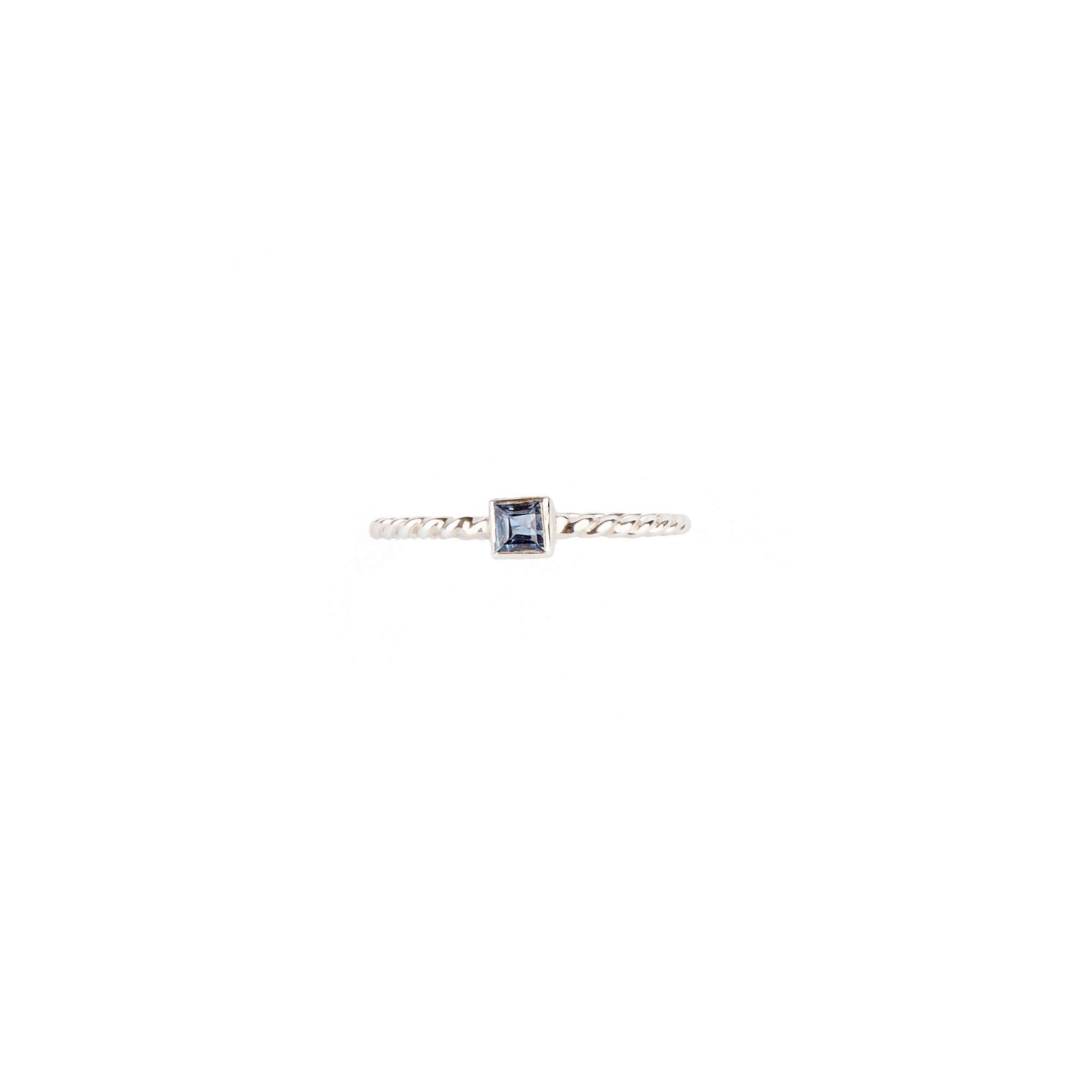 Sterling Silver Square Sapphire Ring Twisted Band