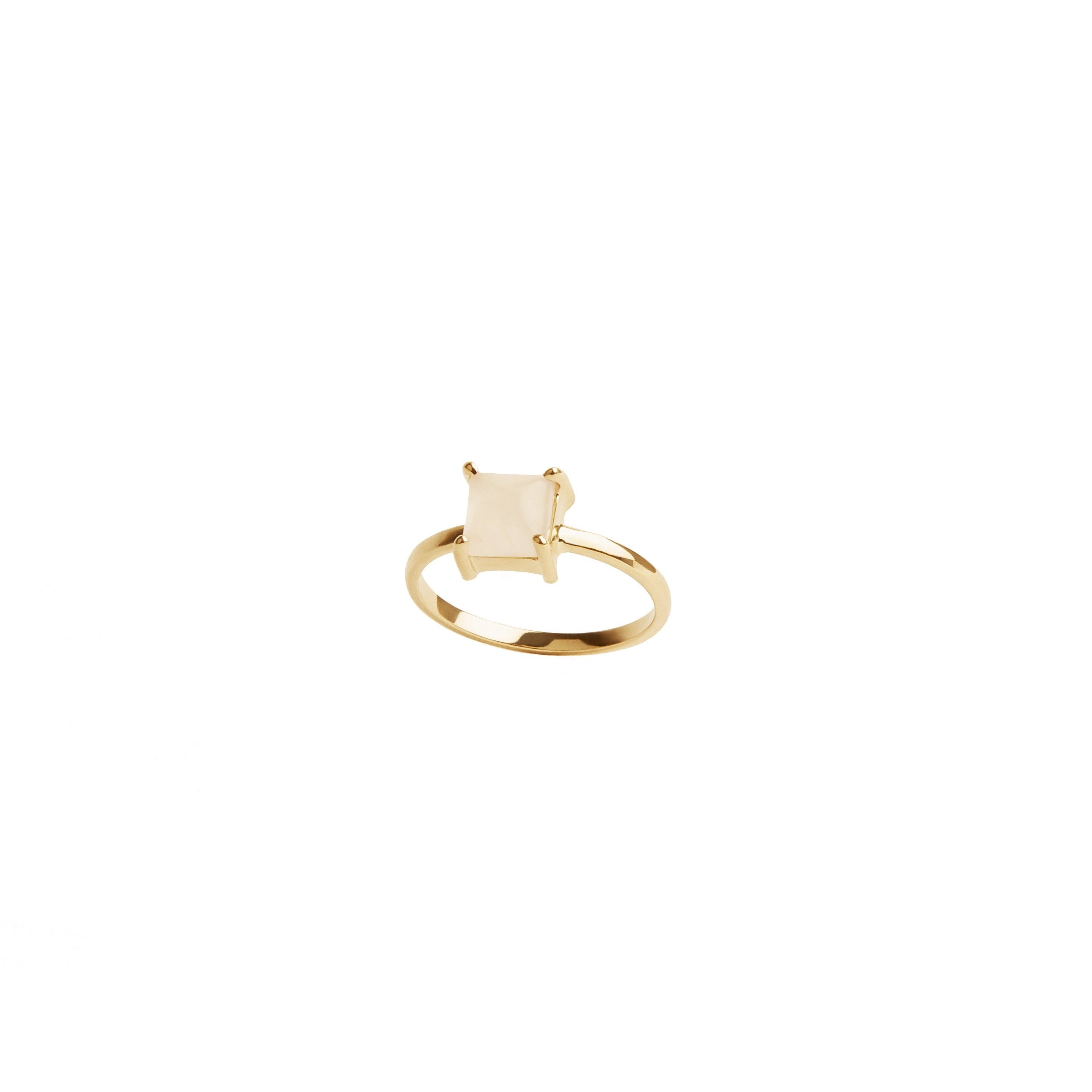 Gold square cabochon rose quartz ring