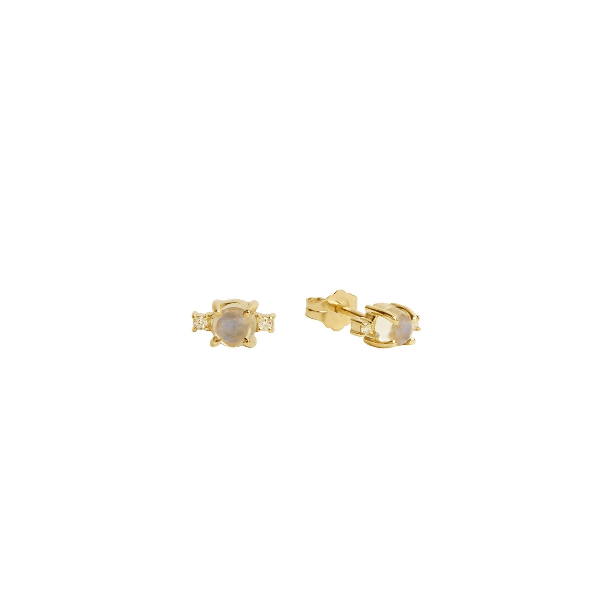 Yellow gold cabochon moonstone and diamond earrings