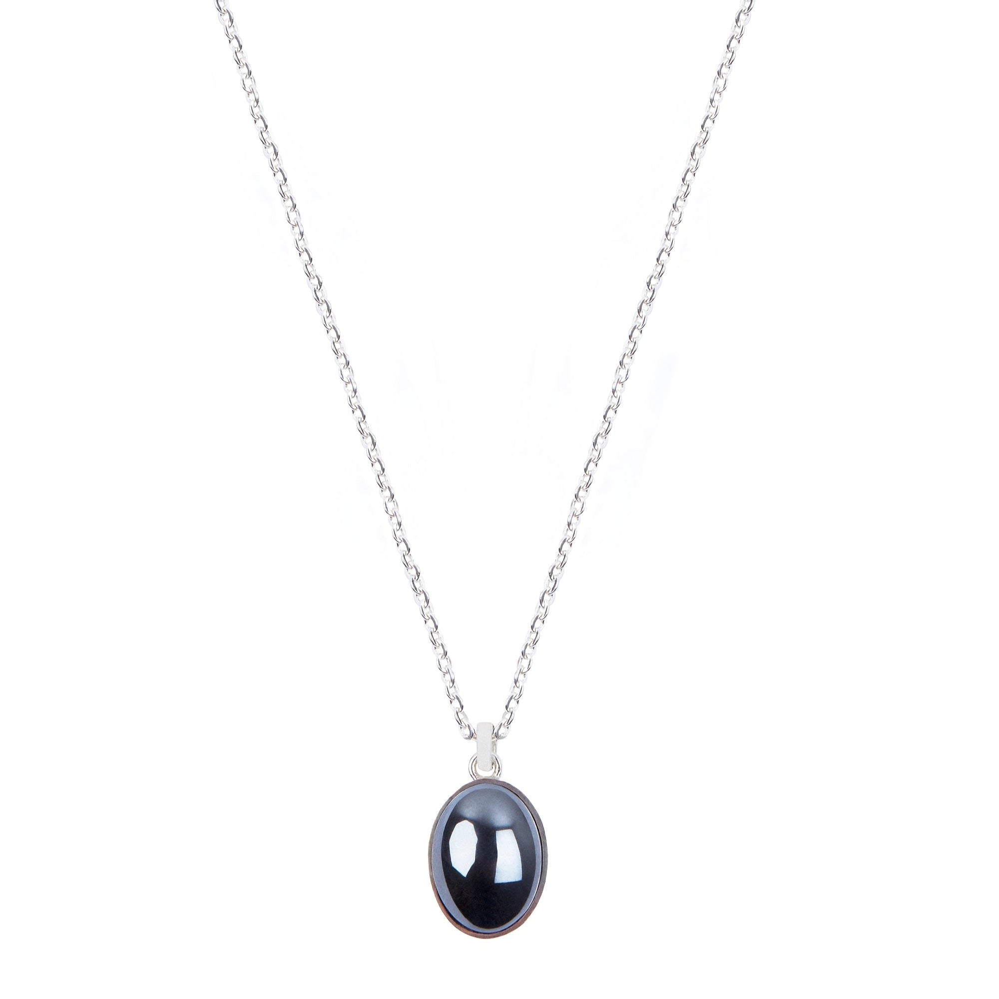 Oval Hematite Necklace Silver