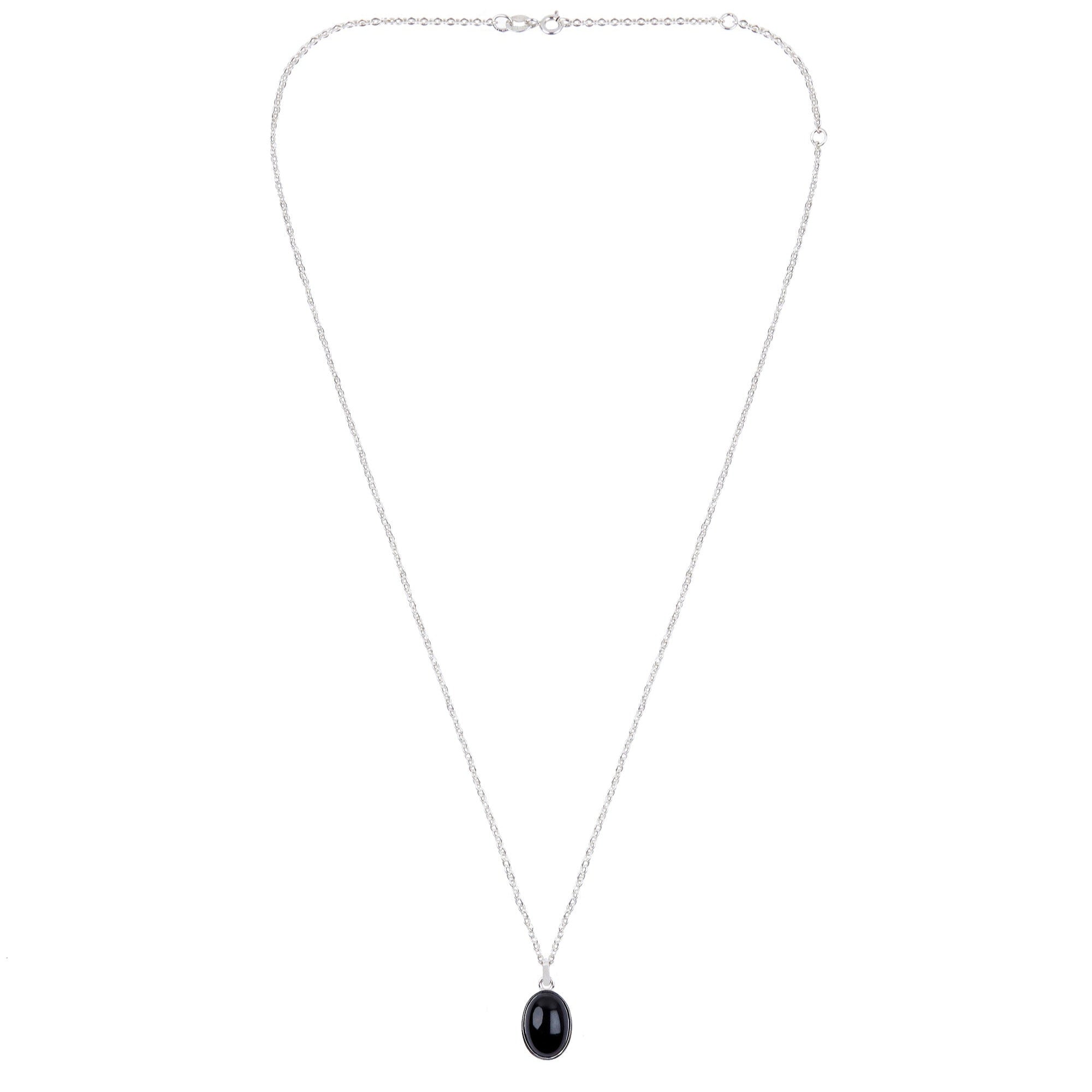 Oval Cabochon Onyx Necklace Silver