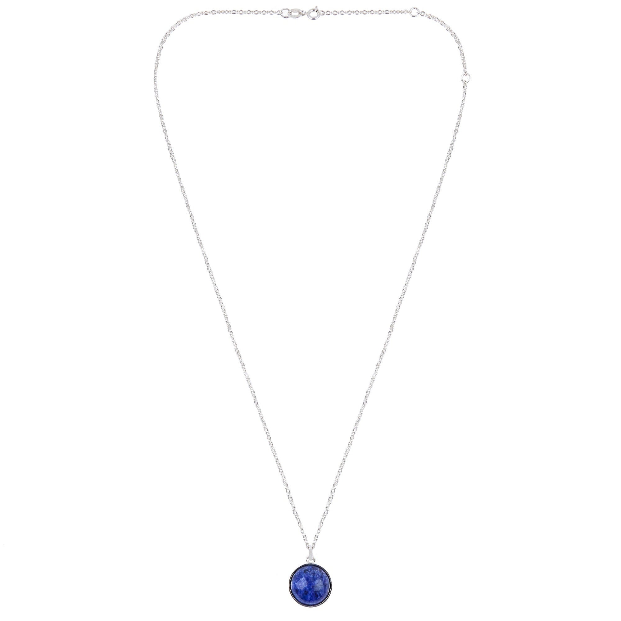Round Cabochon Lapis Lazuli Necklace Silver