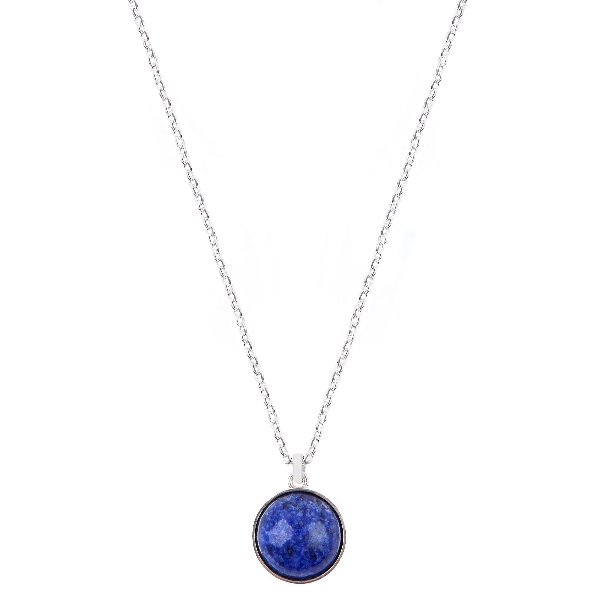 Round Cabochon Lapis Lazuli Necklace Silver